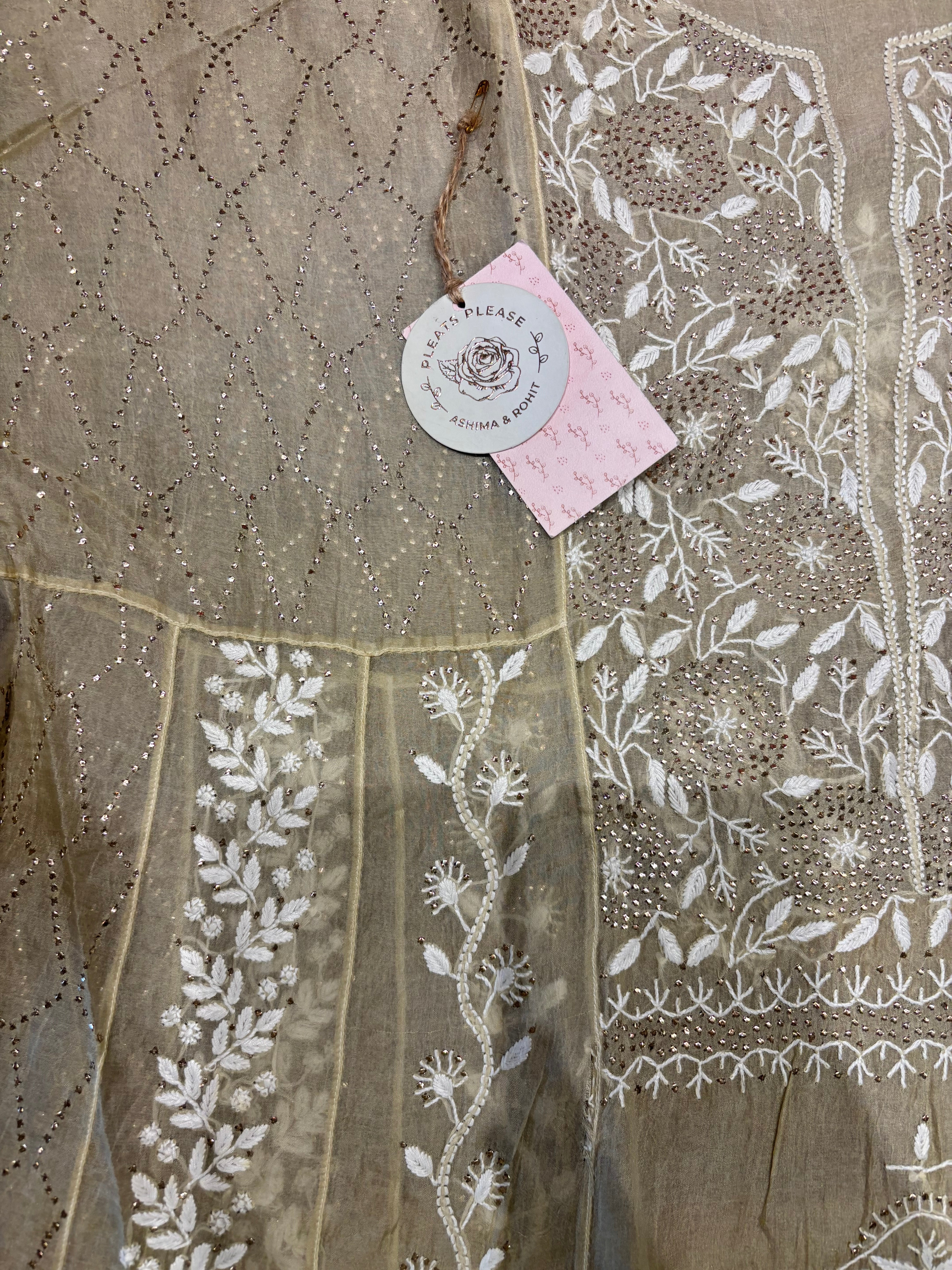 Golden Organza chikankari Anarkali and dupatta