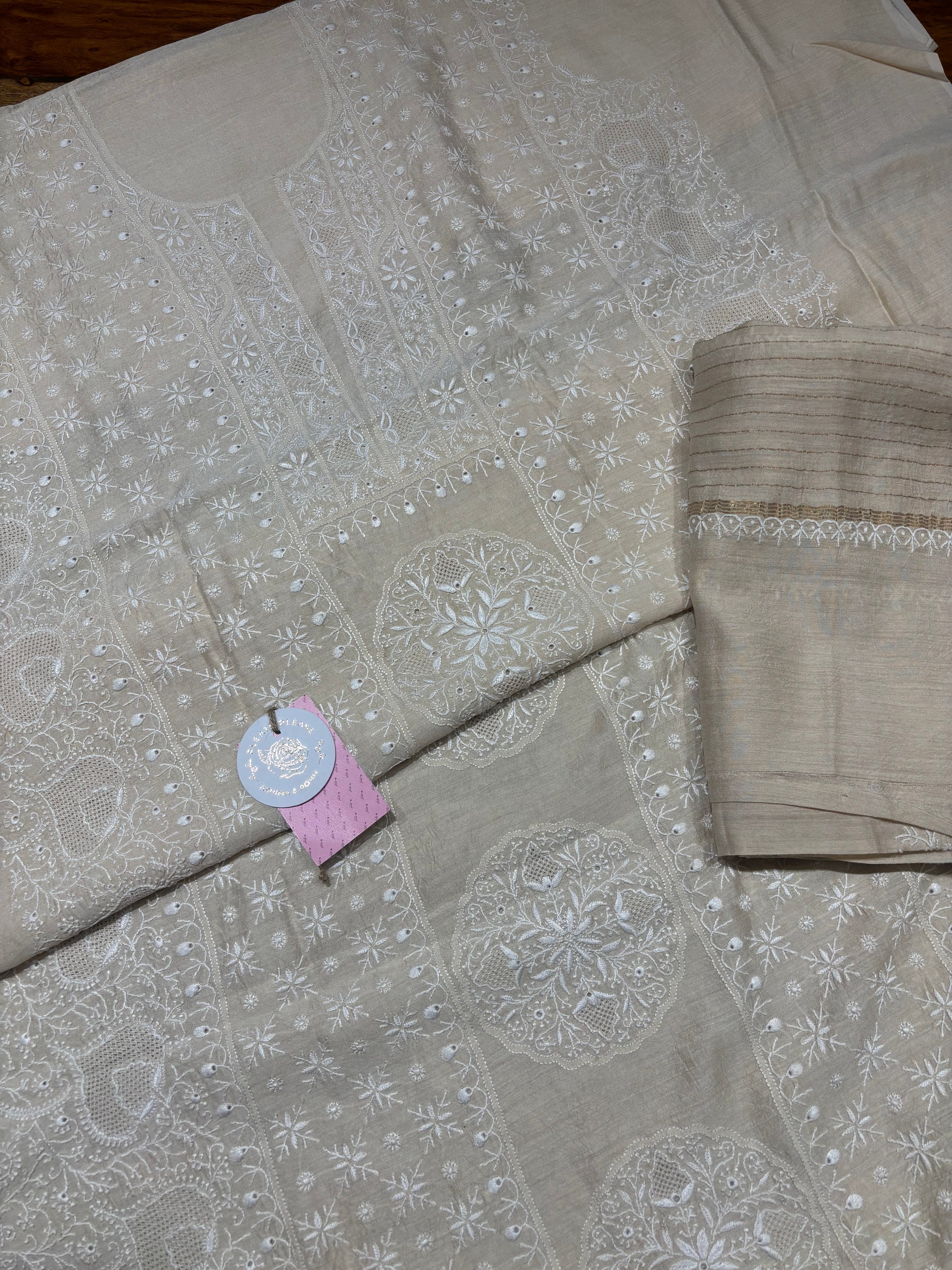 Dyeable Pure & Premium Monga Silk Chikankari Kurta & Dupatta Set