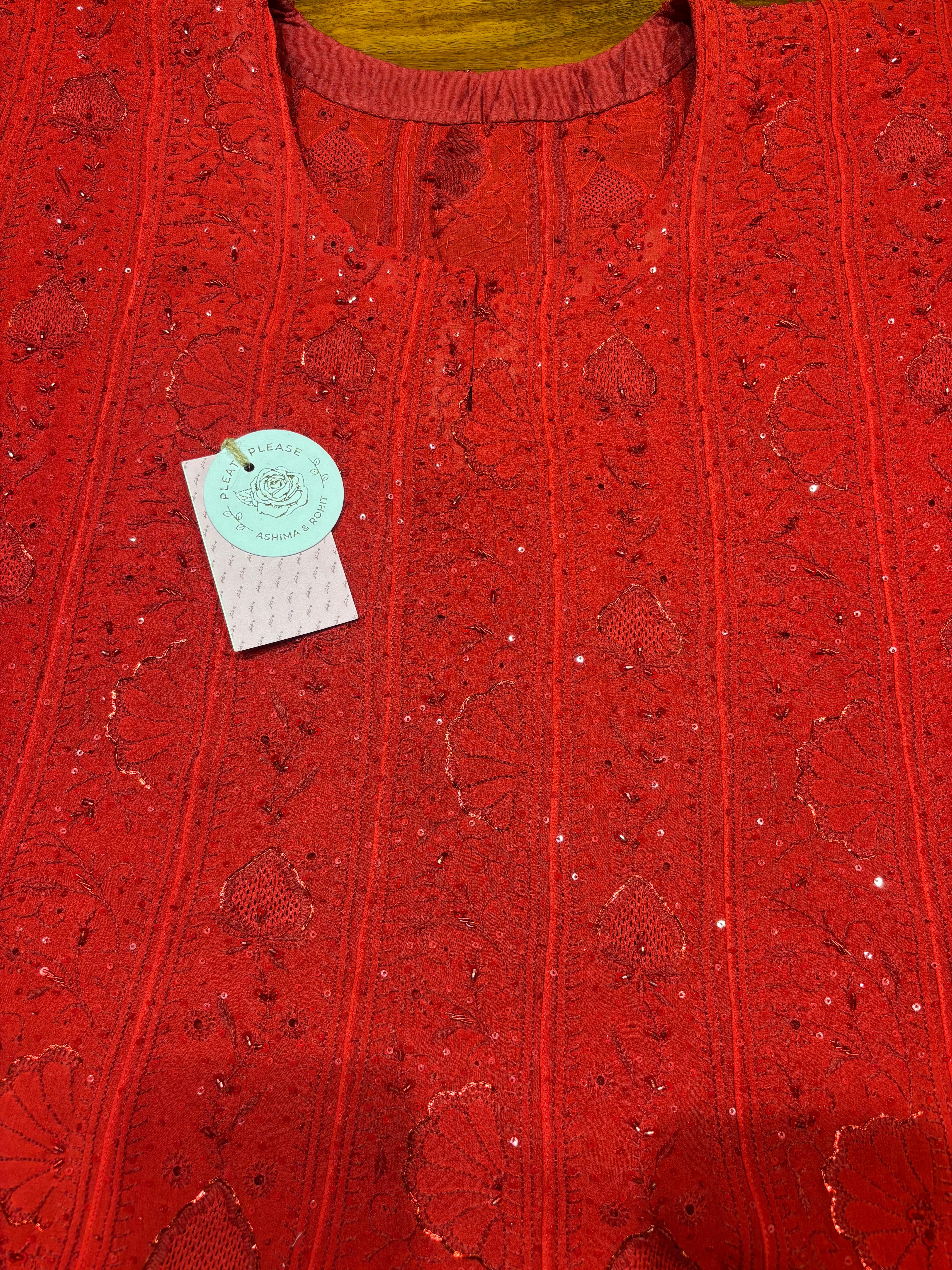 Red Pure & Premium Georgette Chikankari Anarkali & Dupatta Set