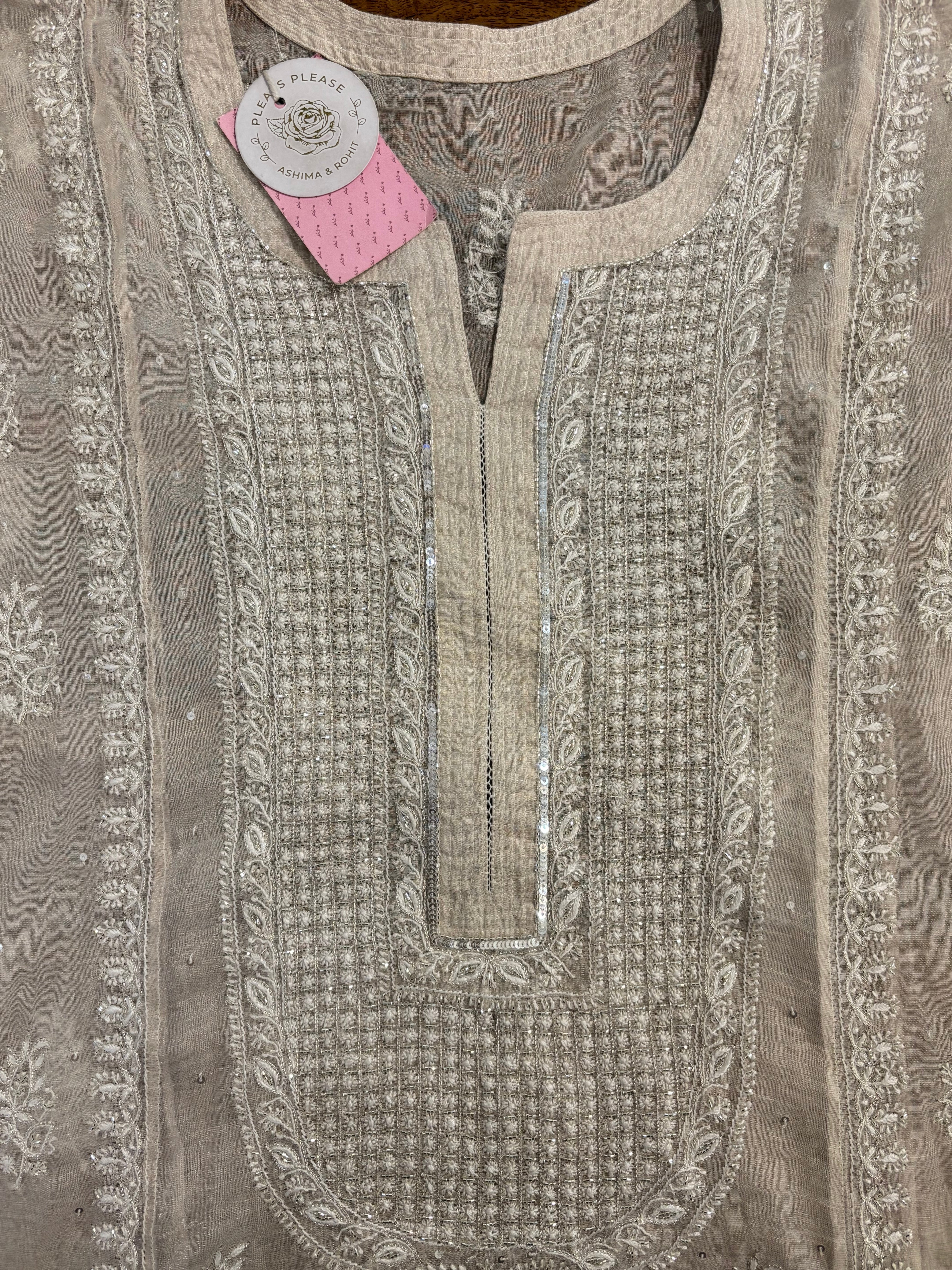 Dyeable Pure Tissue A-line Chikankari Kurta & Dupatta