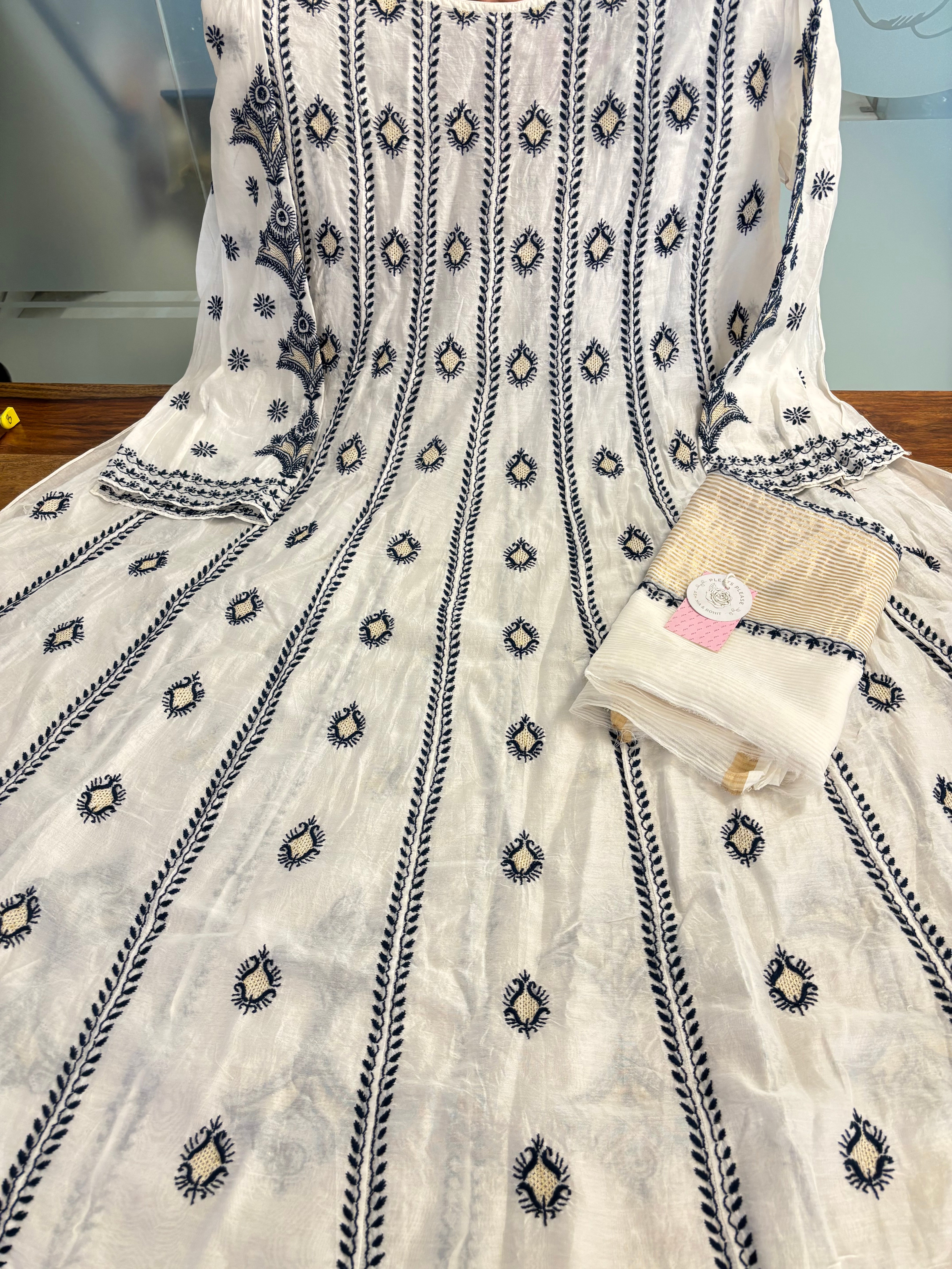 Dyeable Chanderi Chikankari Anarkali & Dupatta Set