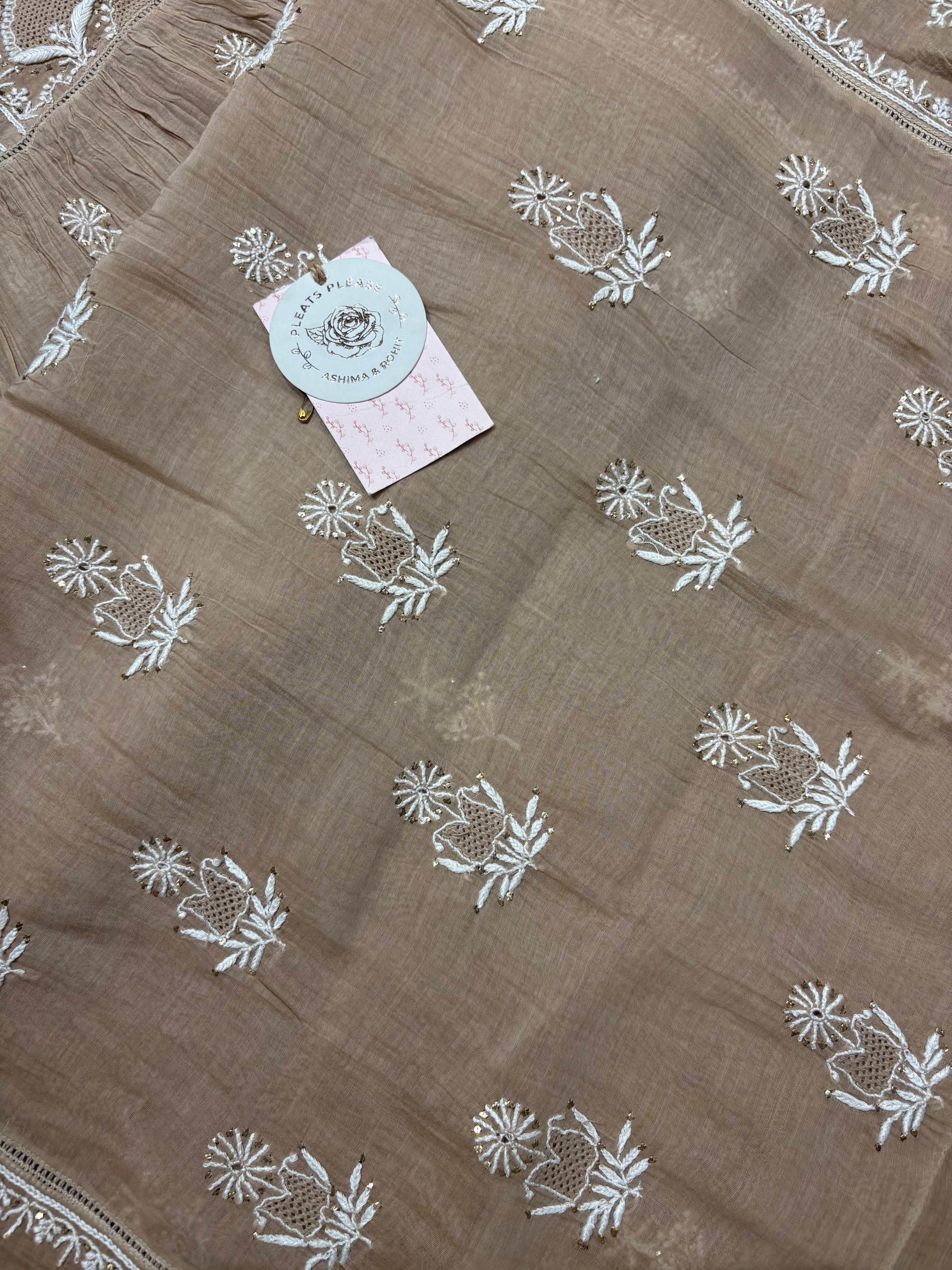 Brown Chanderi Mul Chikankari Tunic