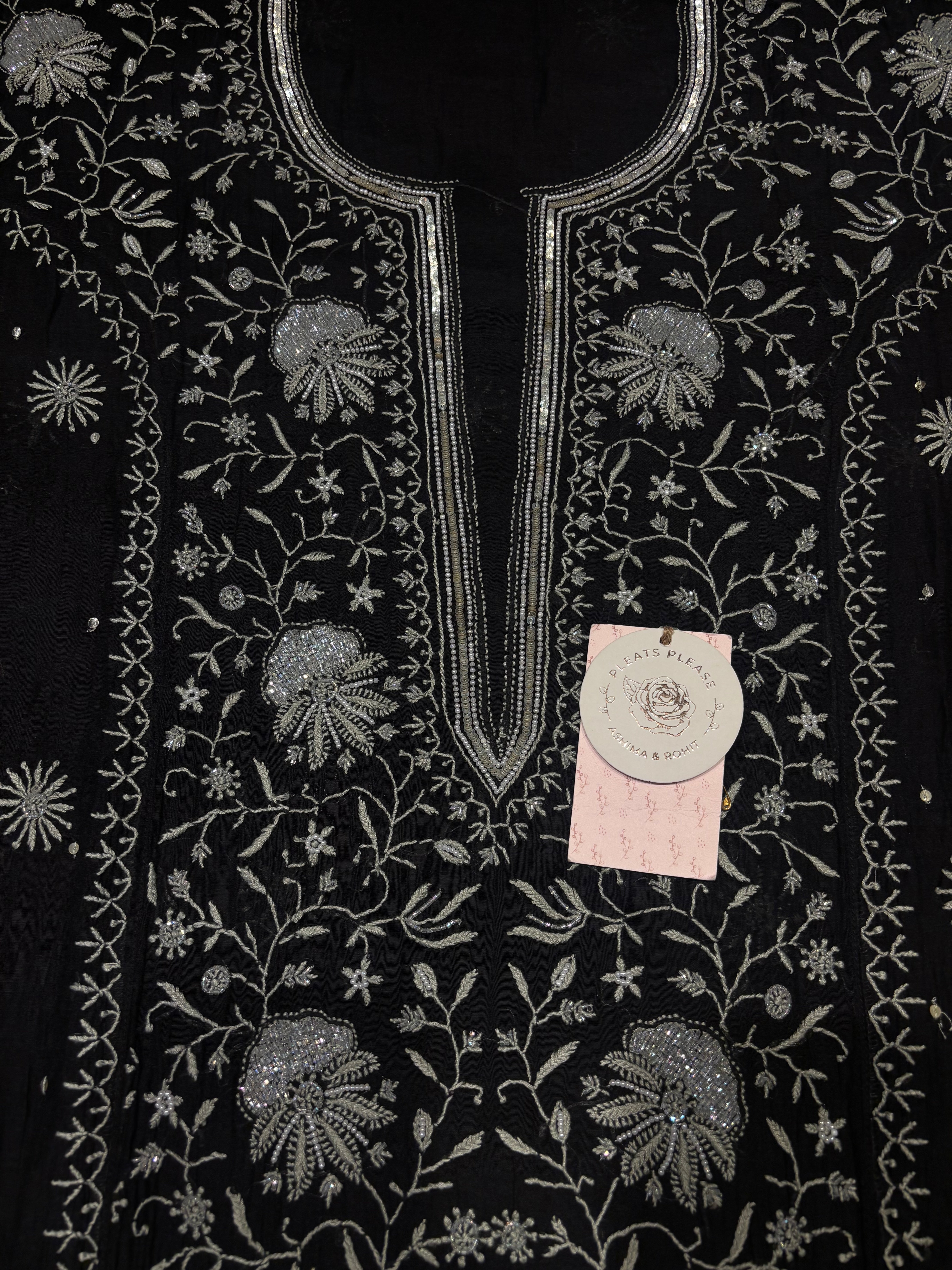 Black Chanderi Mul Chikankari Kurta & Dupatta Set