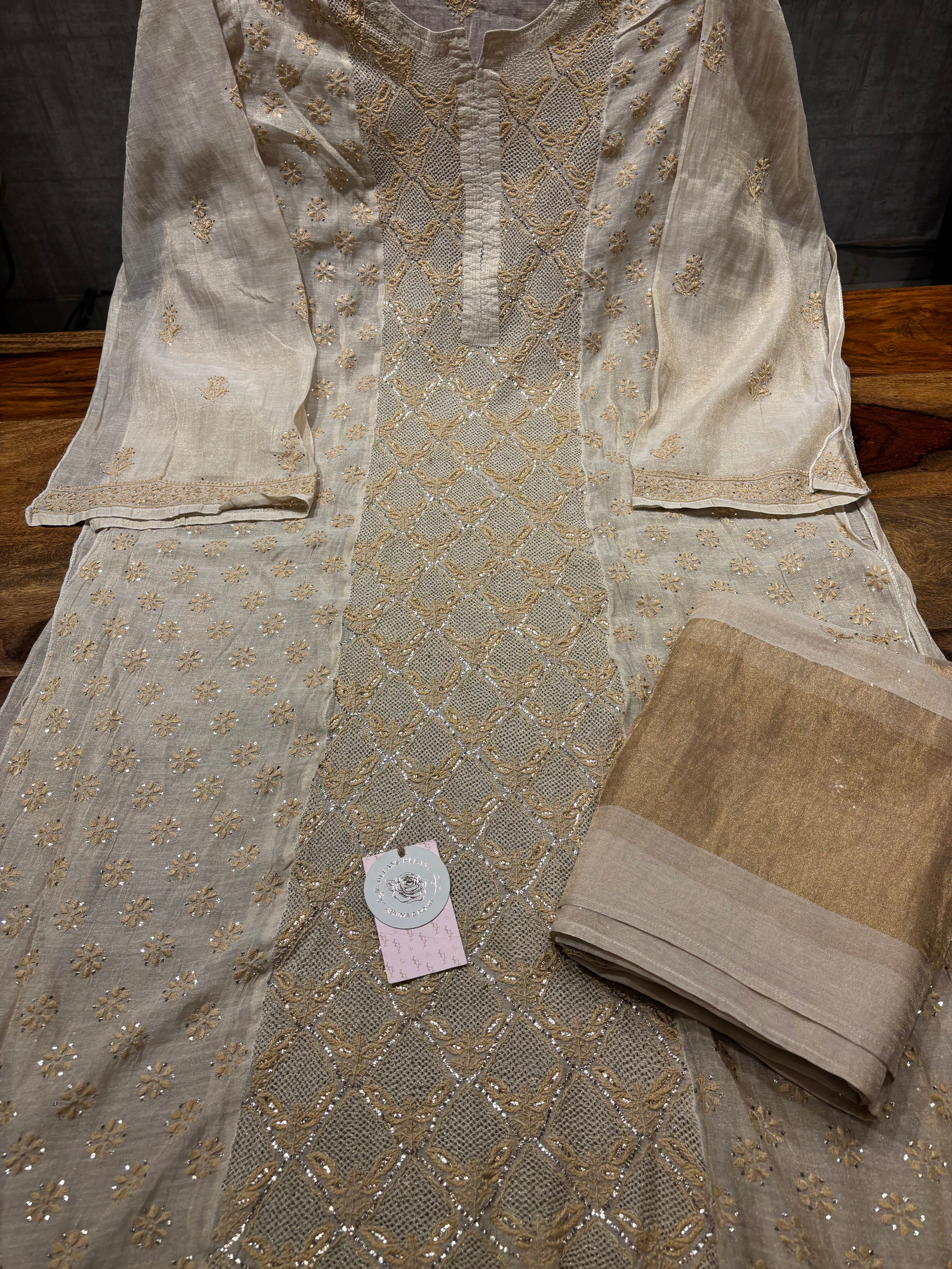 Dyeable Pure and Premium Tissue Chikankari Kurta and Dupatta set