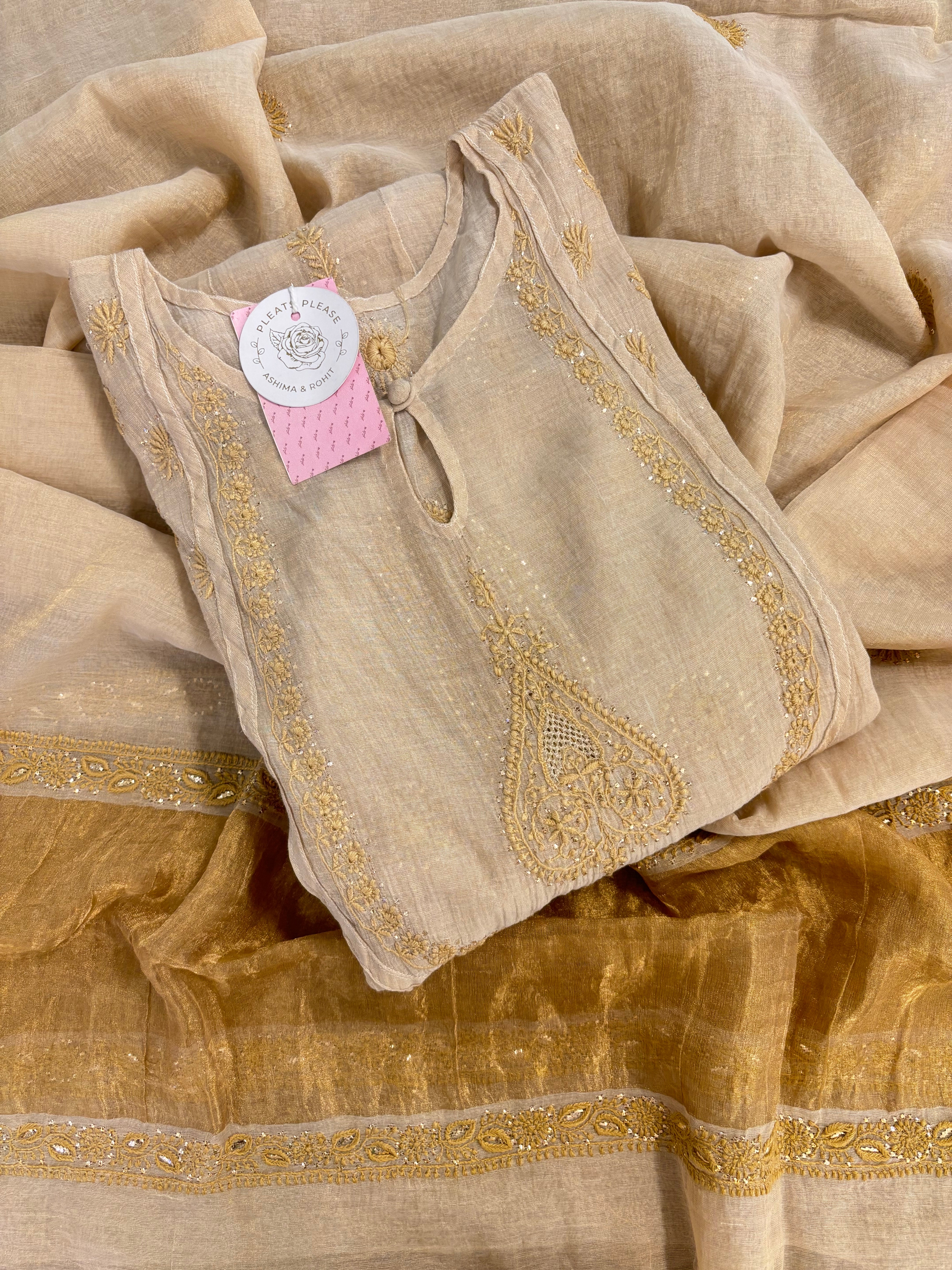 Dyeable Pure & Premium Tissue Mukaish Chikankari Bajirao Anarkali & Dupatta