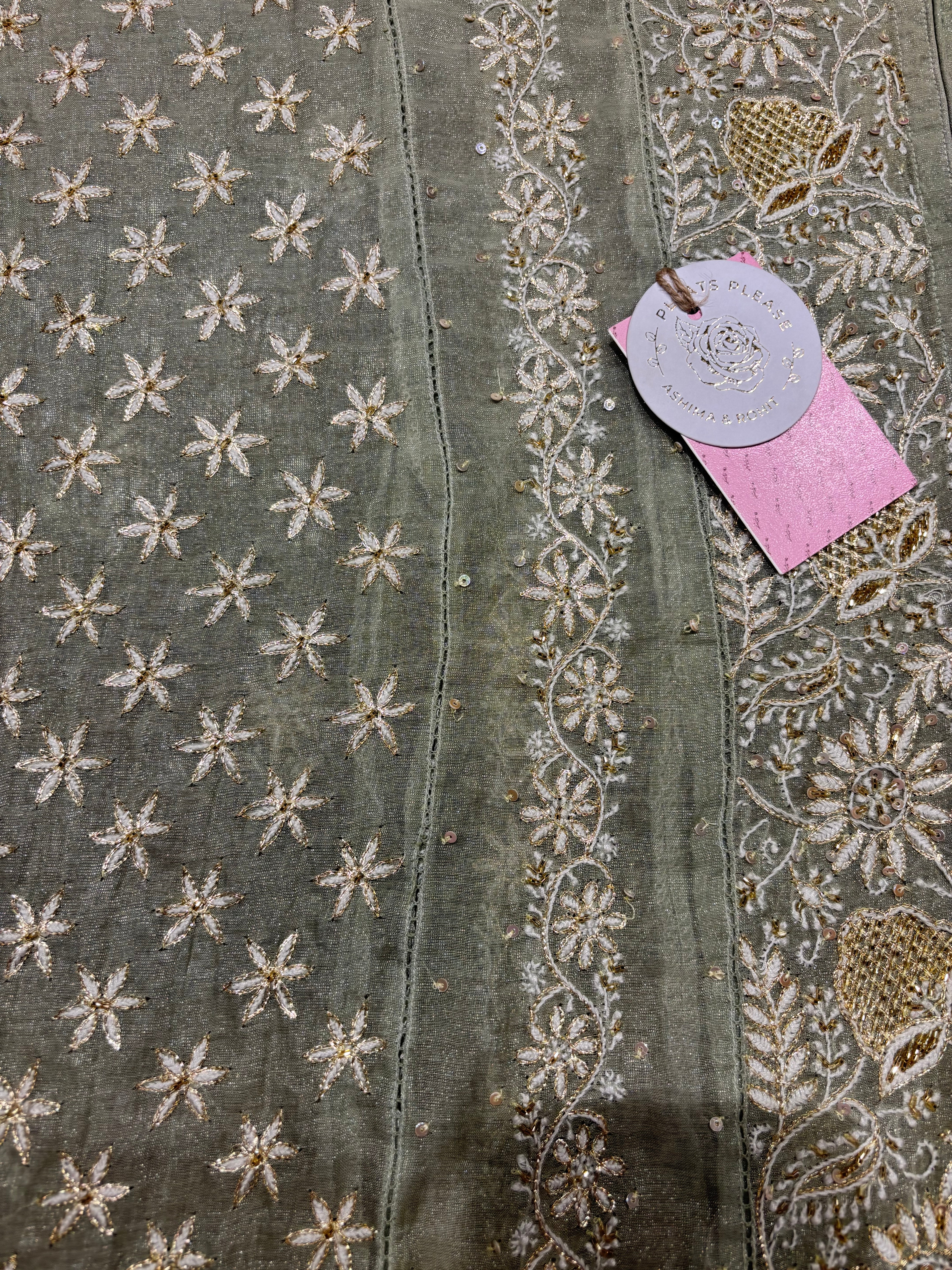 Sage Green Pure & Premium Tissue Chikankari Kalidar Kurta & Dupatta Set