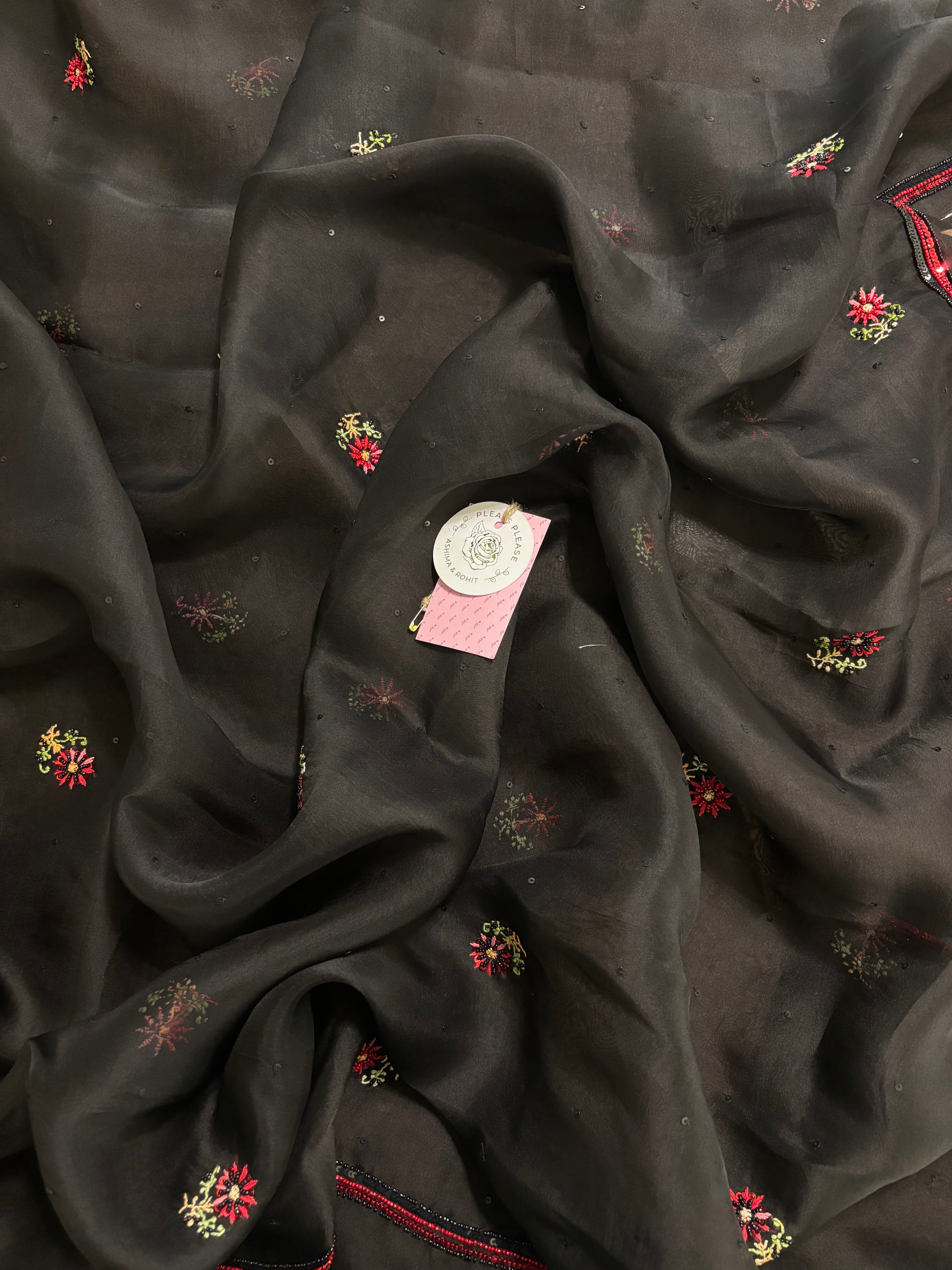 Black Pure Organza Chikankari Kurta & Dupatta