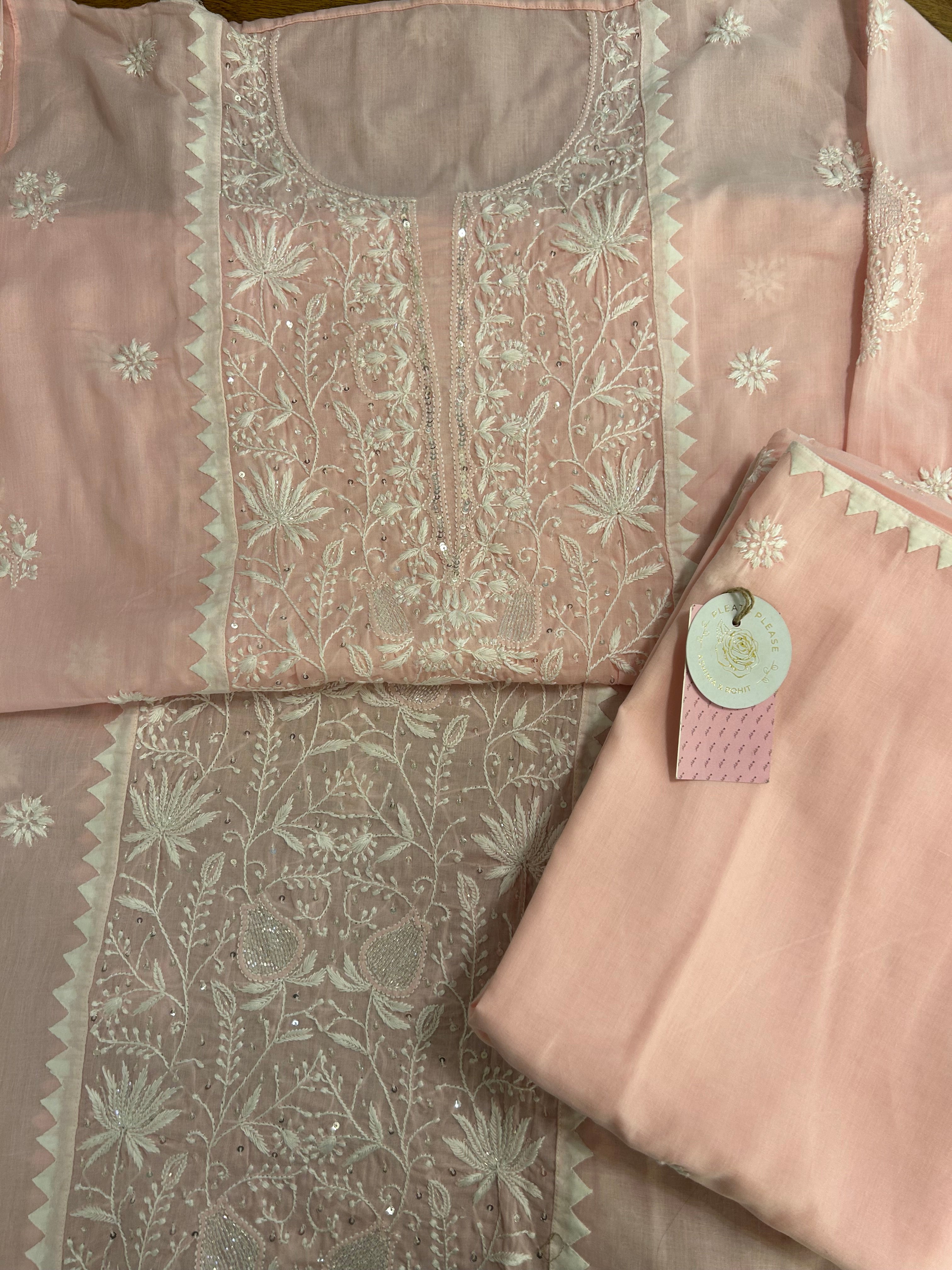 Baby Pink Mulmul Chikankari Kurta & Dupatta