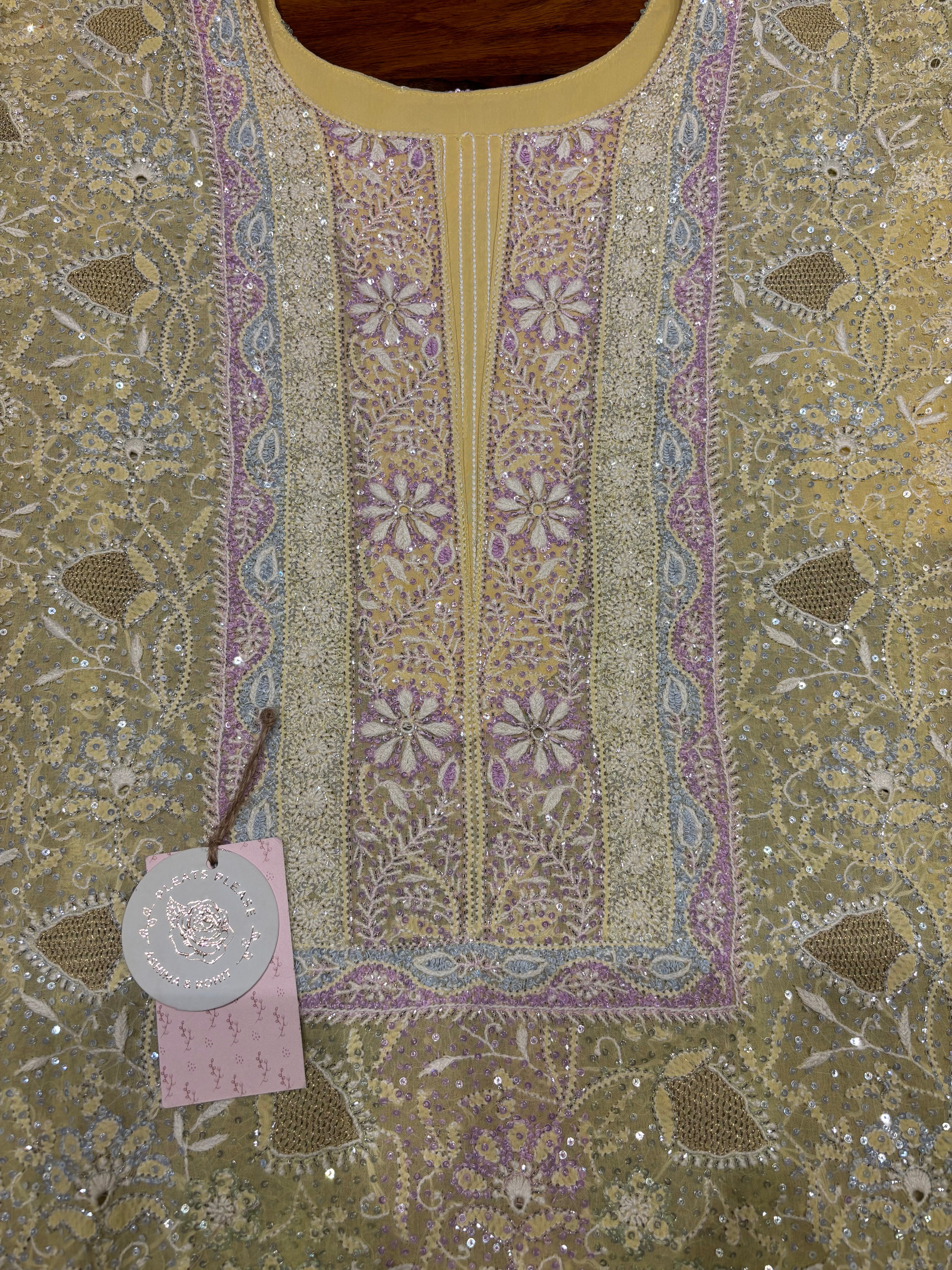 Yellow Pure & Premium Georgette Chikankari Kurta & Dupatta Set