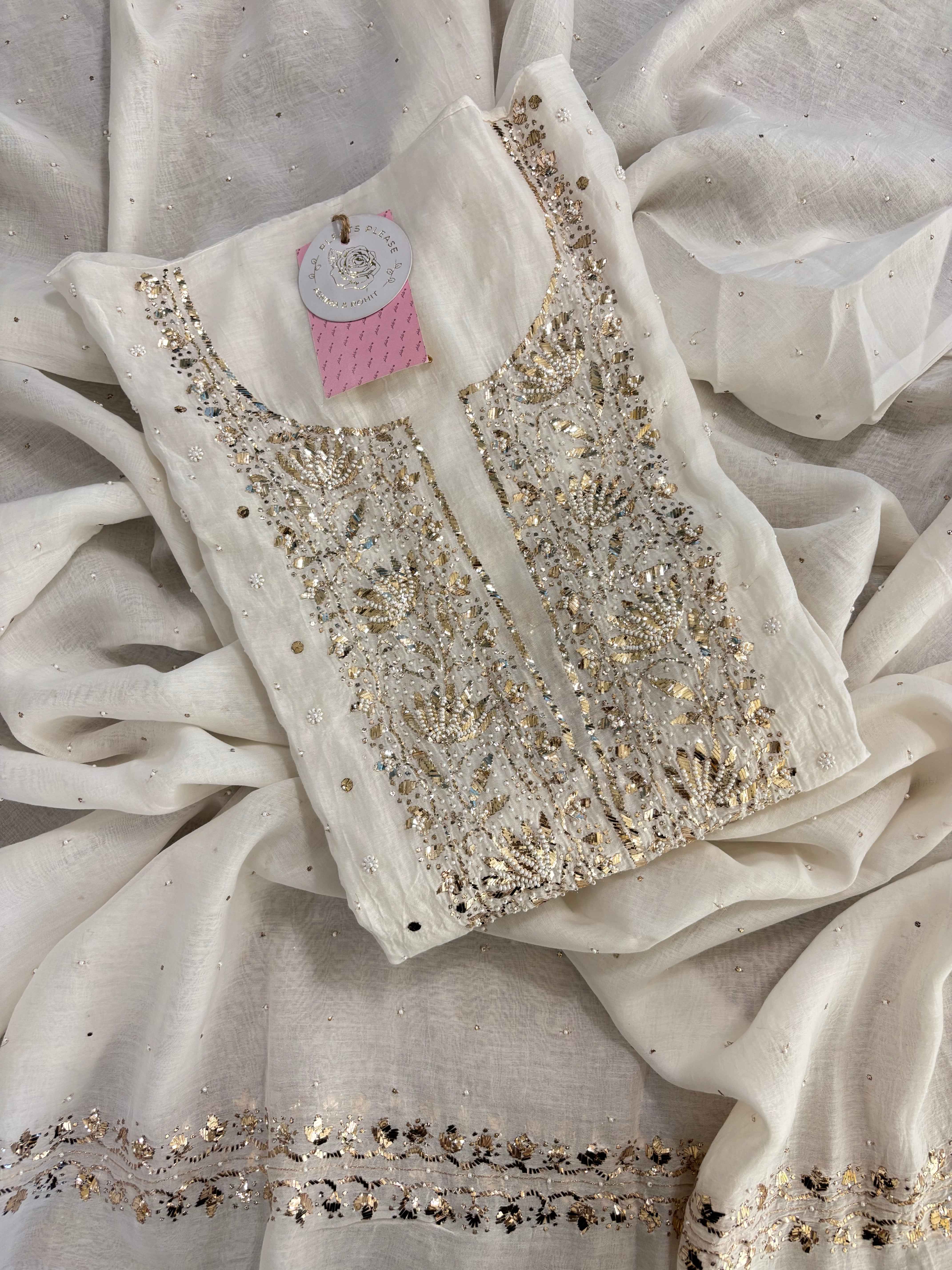 Dyeable Chanderi Mul Mukaish Kurta & Dupatta