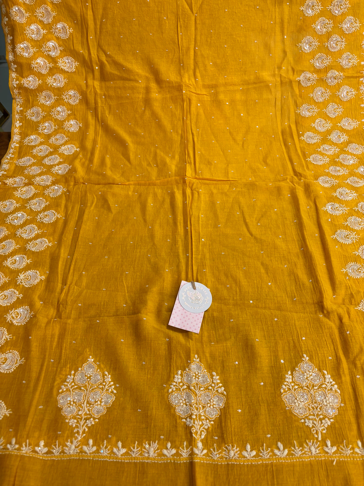 Mustard Yellow Chanderi Mul Chikankari Kurta & Dupatta
