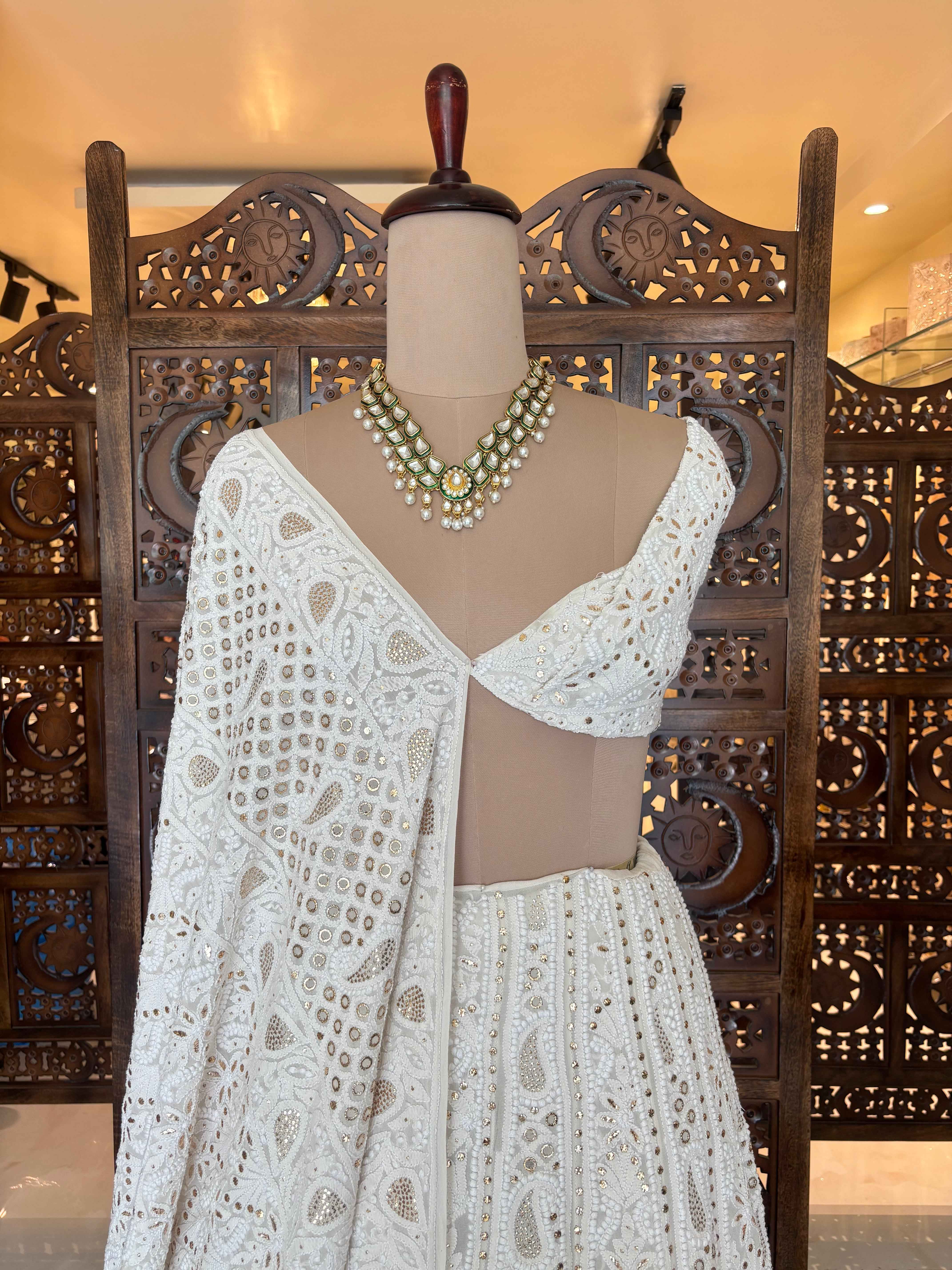 Dyeable Pure & Premium Georgette Chikankari Mukaish Lehenga