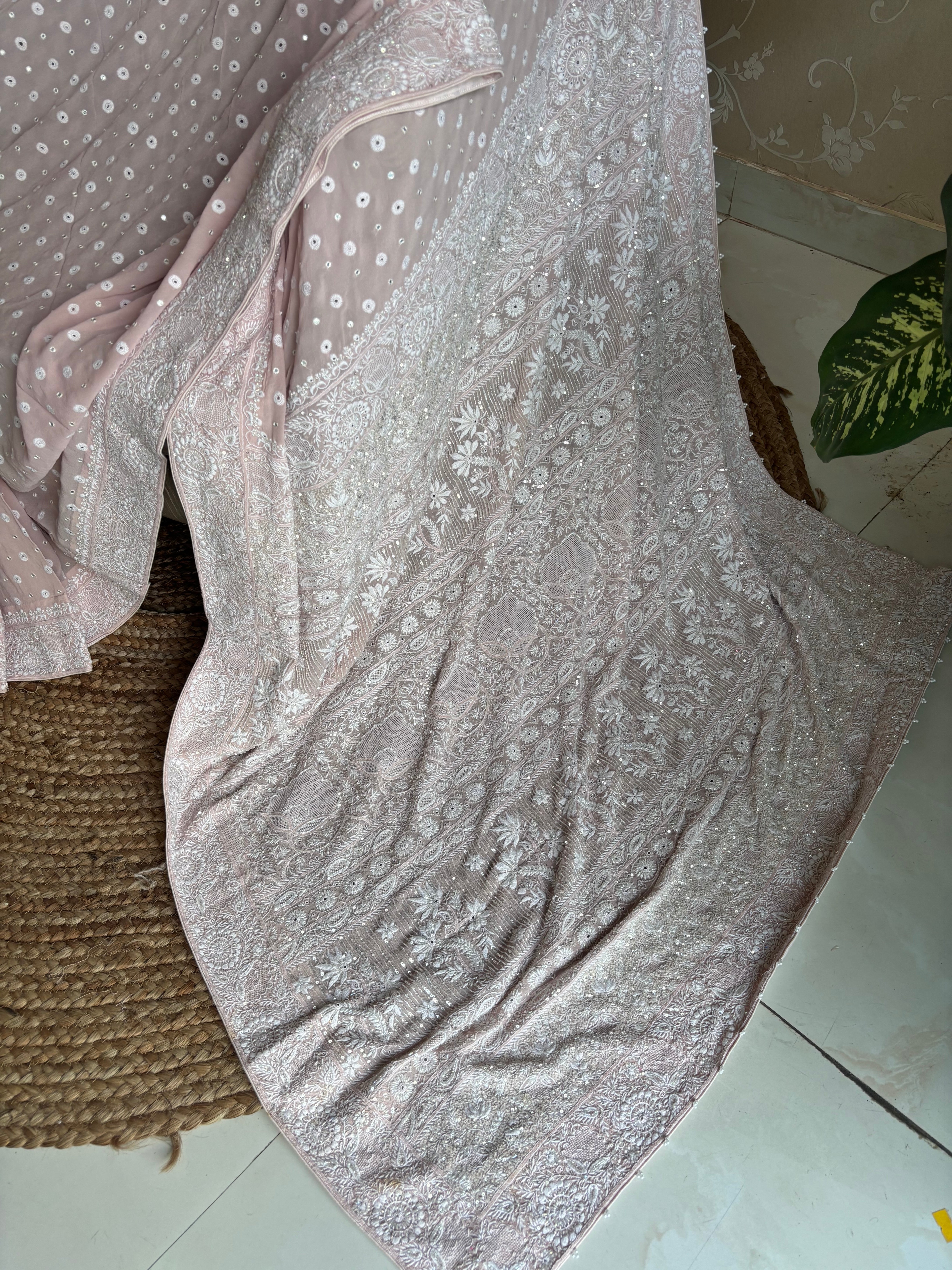 Dusty Pink Pure And Premium Georgette Saree And Blouse