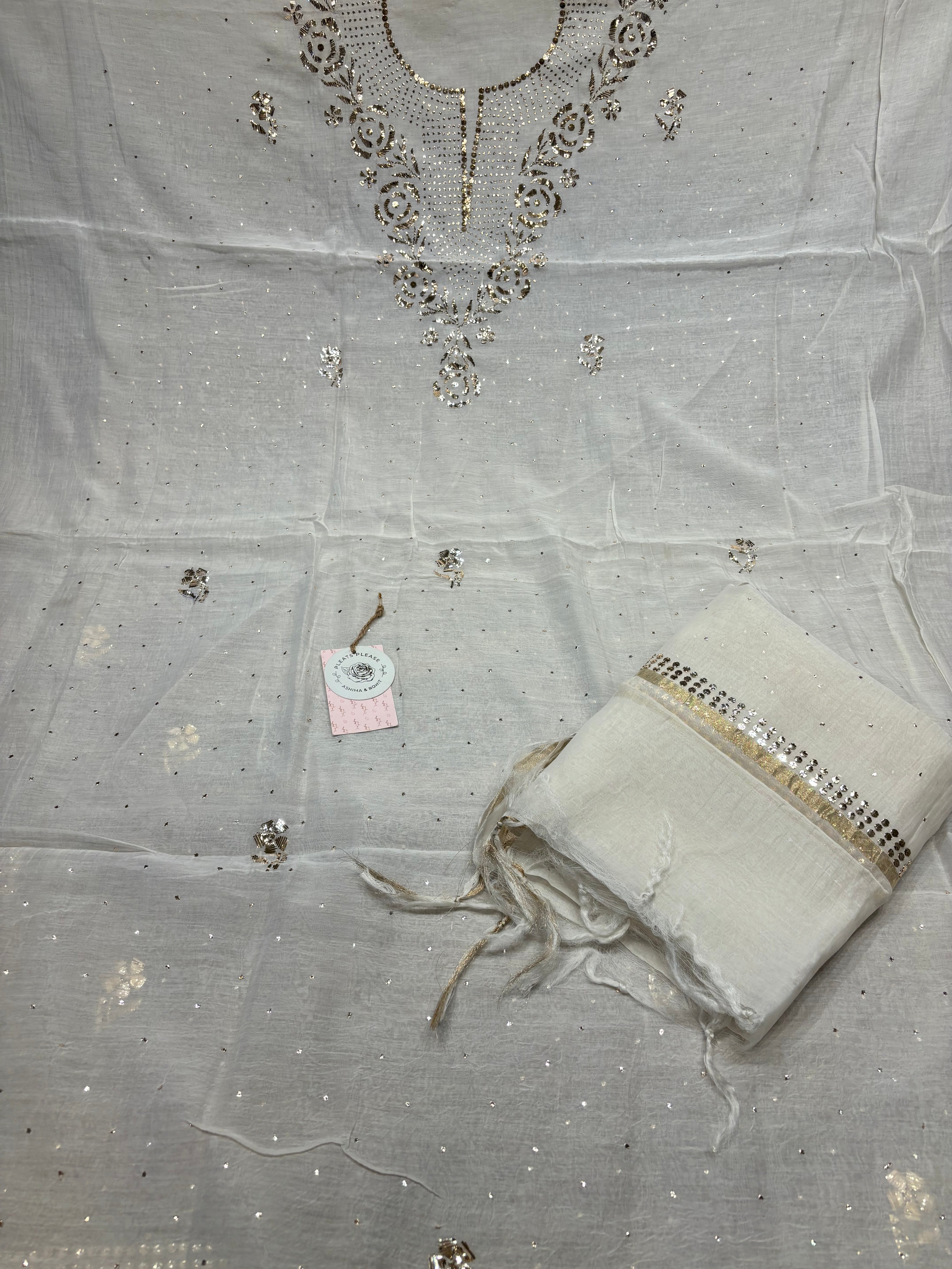 Dyeable Chanderi Mul Mukaish Kurta And Dupatta Fabric
