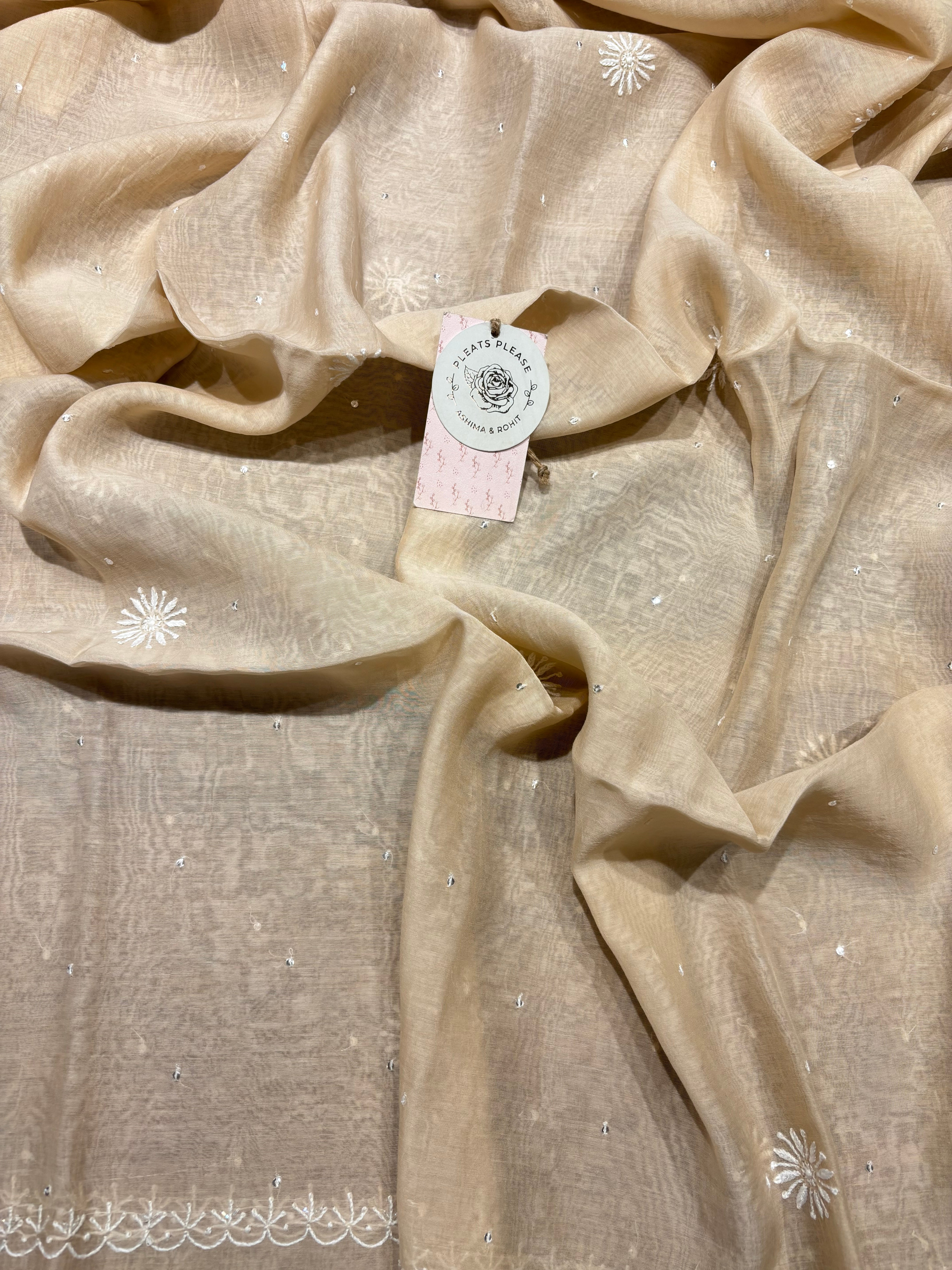 Coffee Cream Chanderi Mul Chikankari Kurta and Dupatta Set