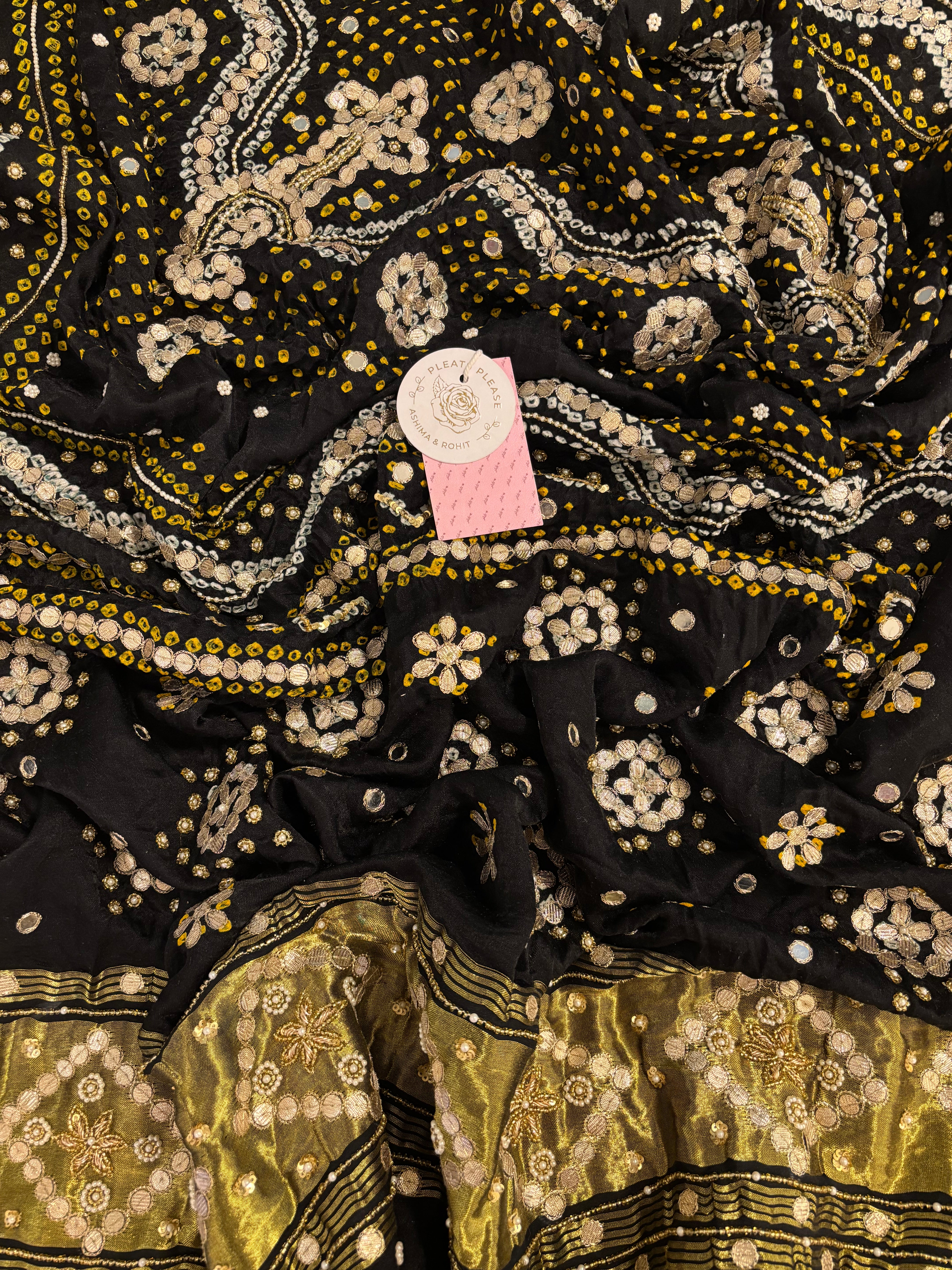 Black Gaji Silk Bandhej Zardozi & Gota Patti Dupatta