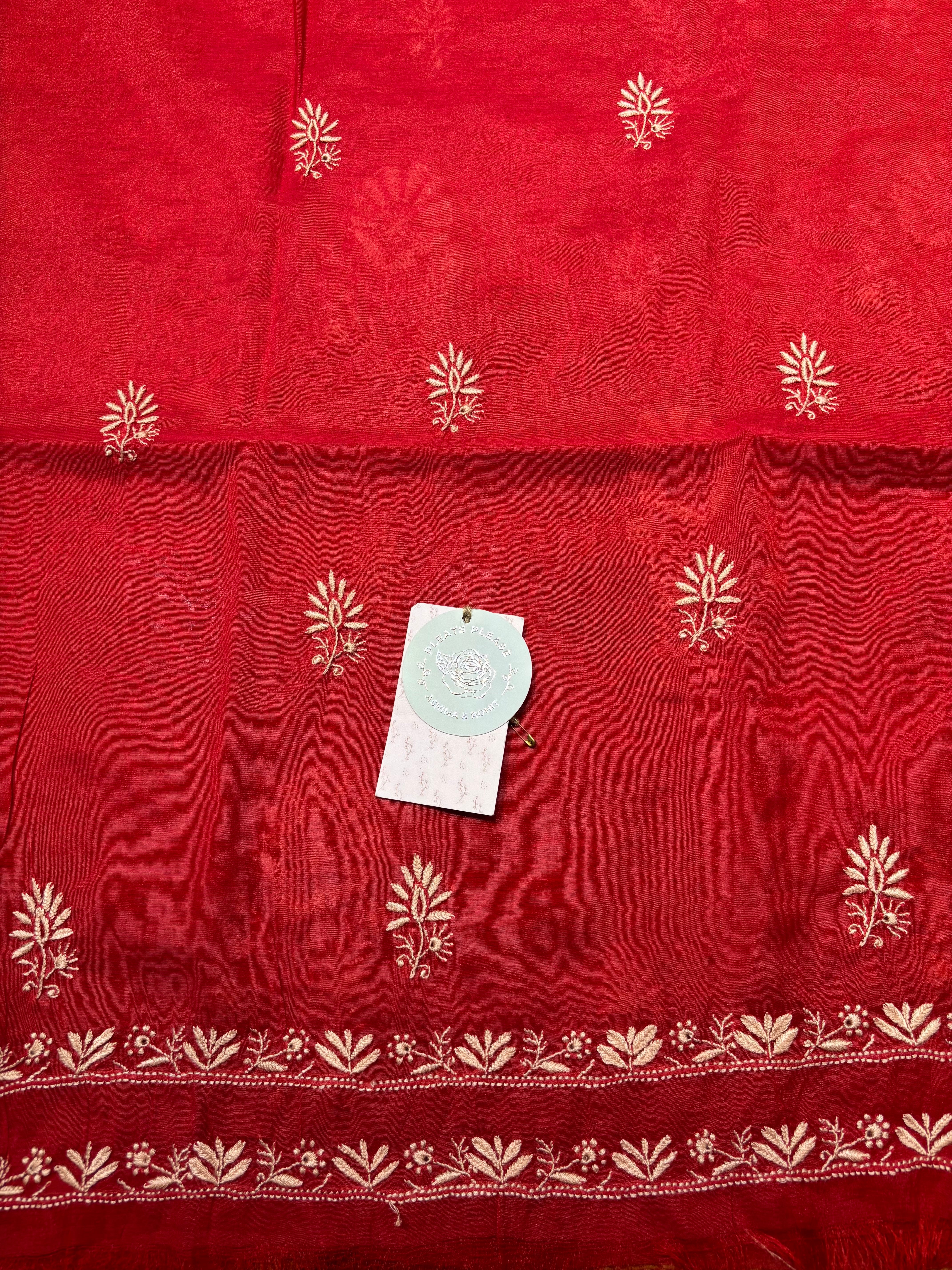 Red Chanderi Silk Chikankari Kurta And Dupatta Set