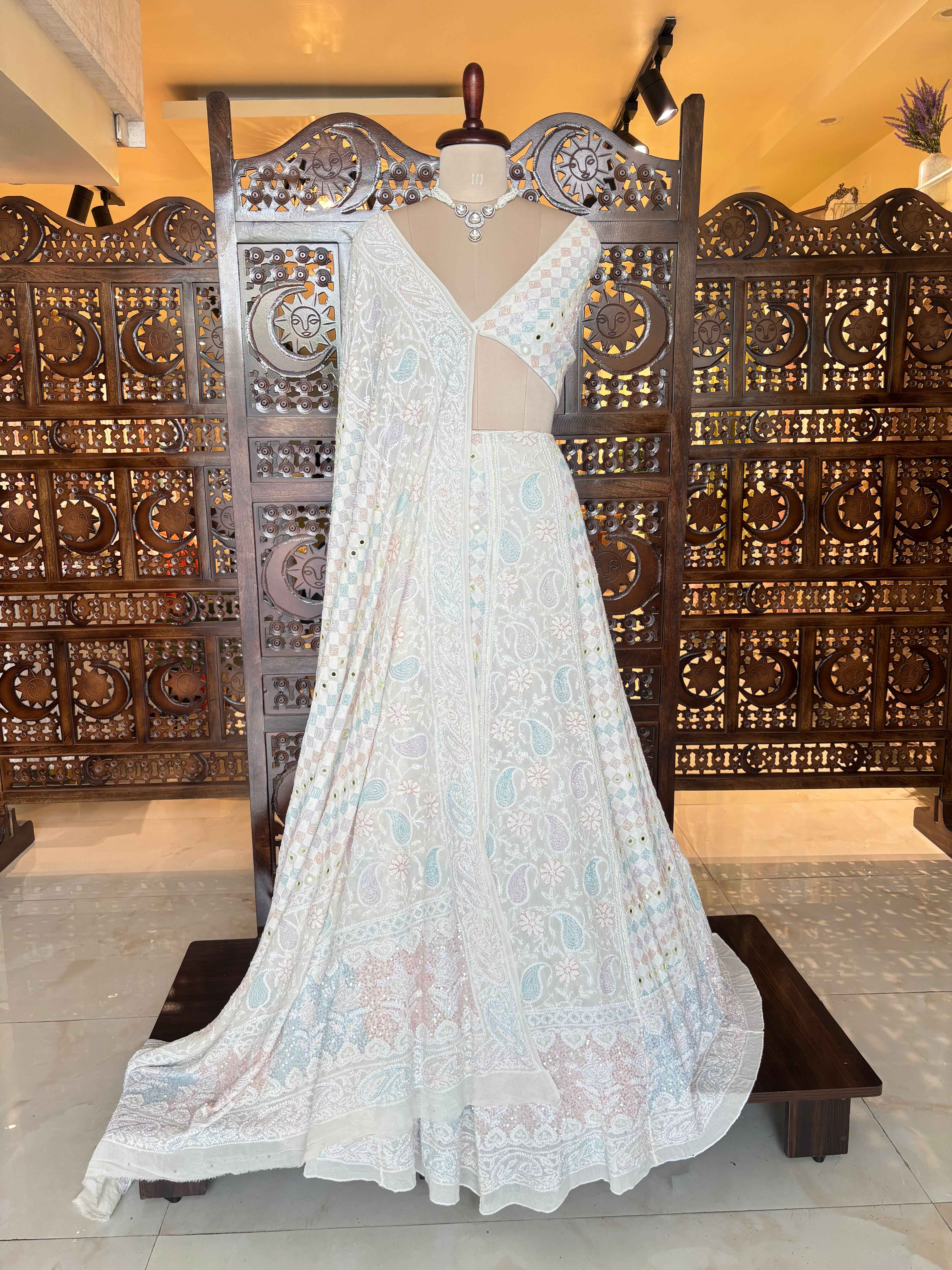 Dyeable Pure & Premium Georgette Chikankari Lehenga & Dupatta Set