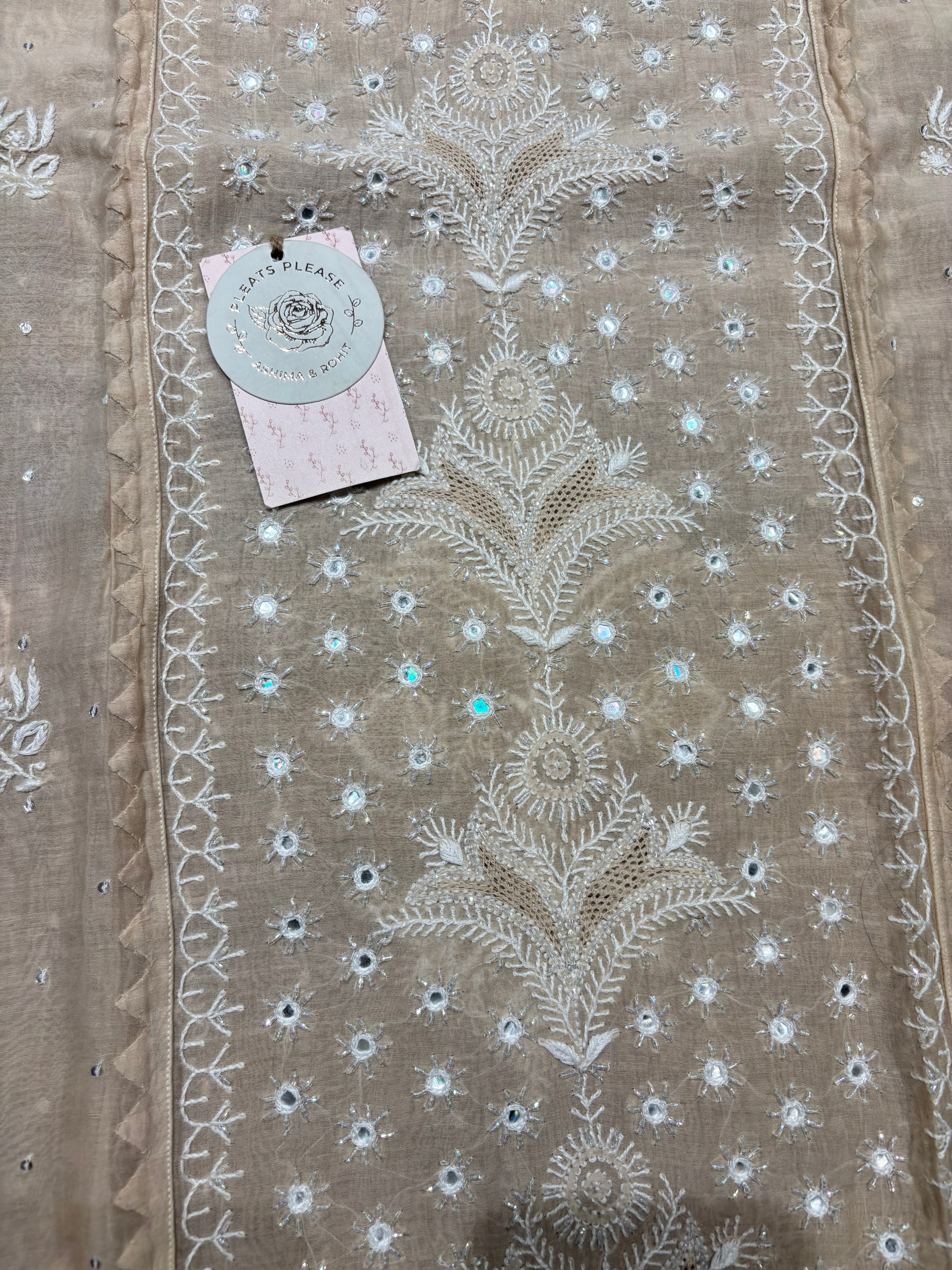 Coffee Cream Chanderi Mul Chikankari Kurta and Dupatta Set