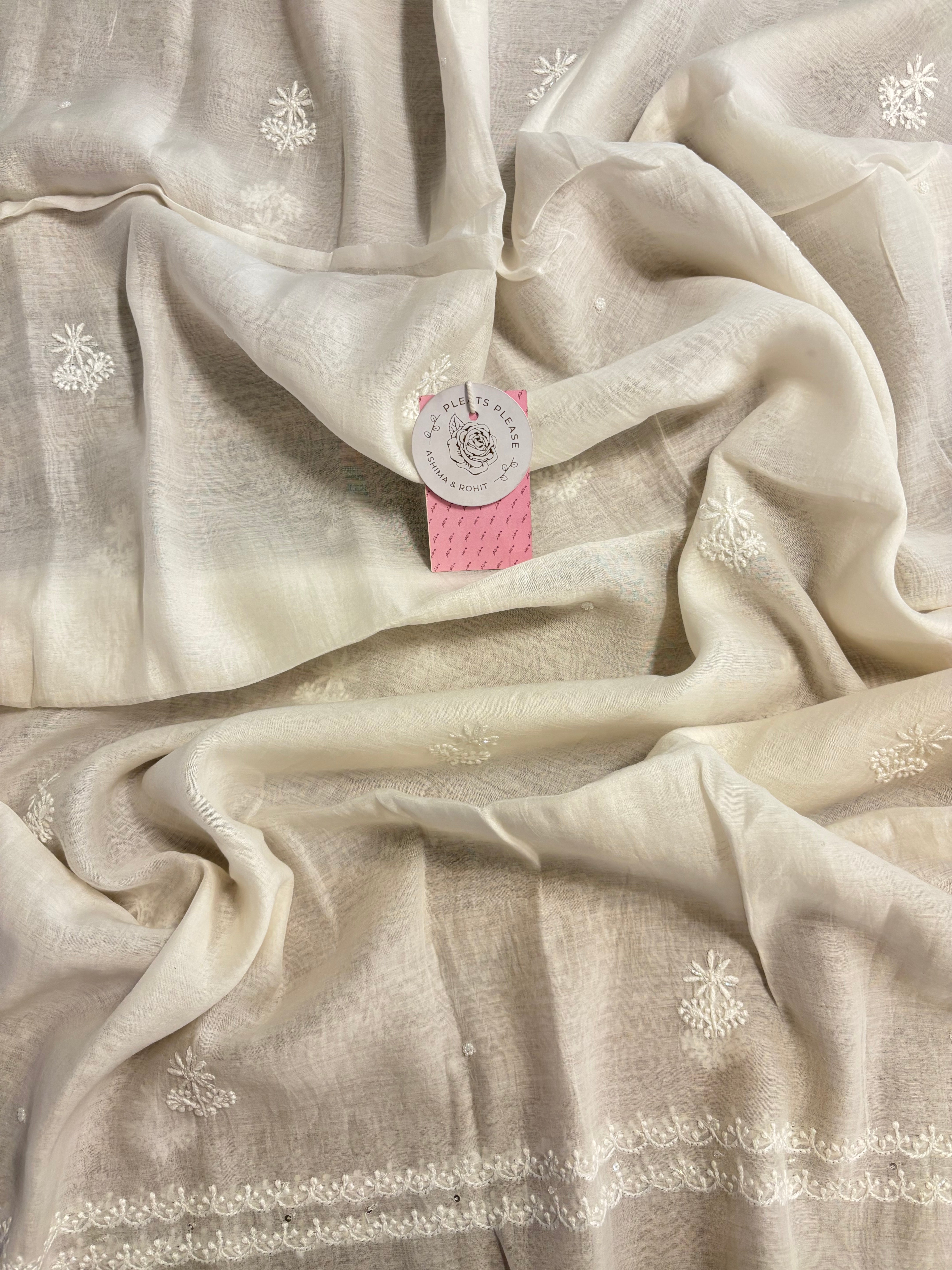 Dyeable Chanderi Mul Chikankari Kurta & Dupatta With Banarasi Weave