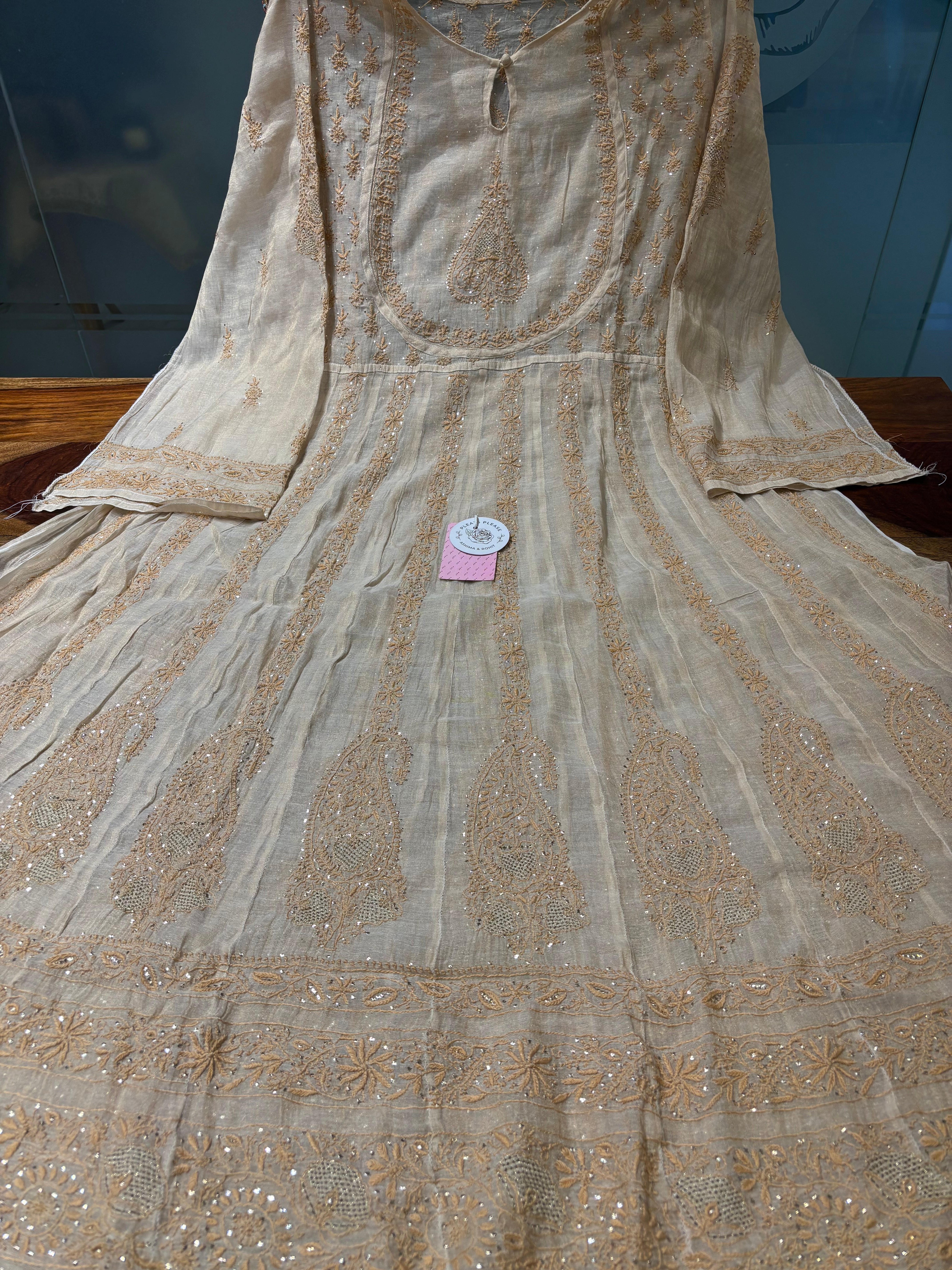 Dyeable Pure Tissue Chikankari A-Line Anarkali & Dupatta