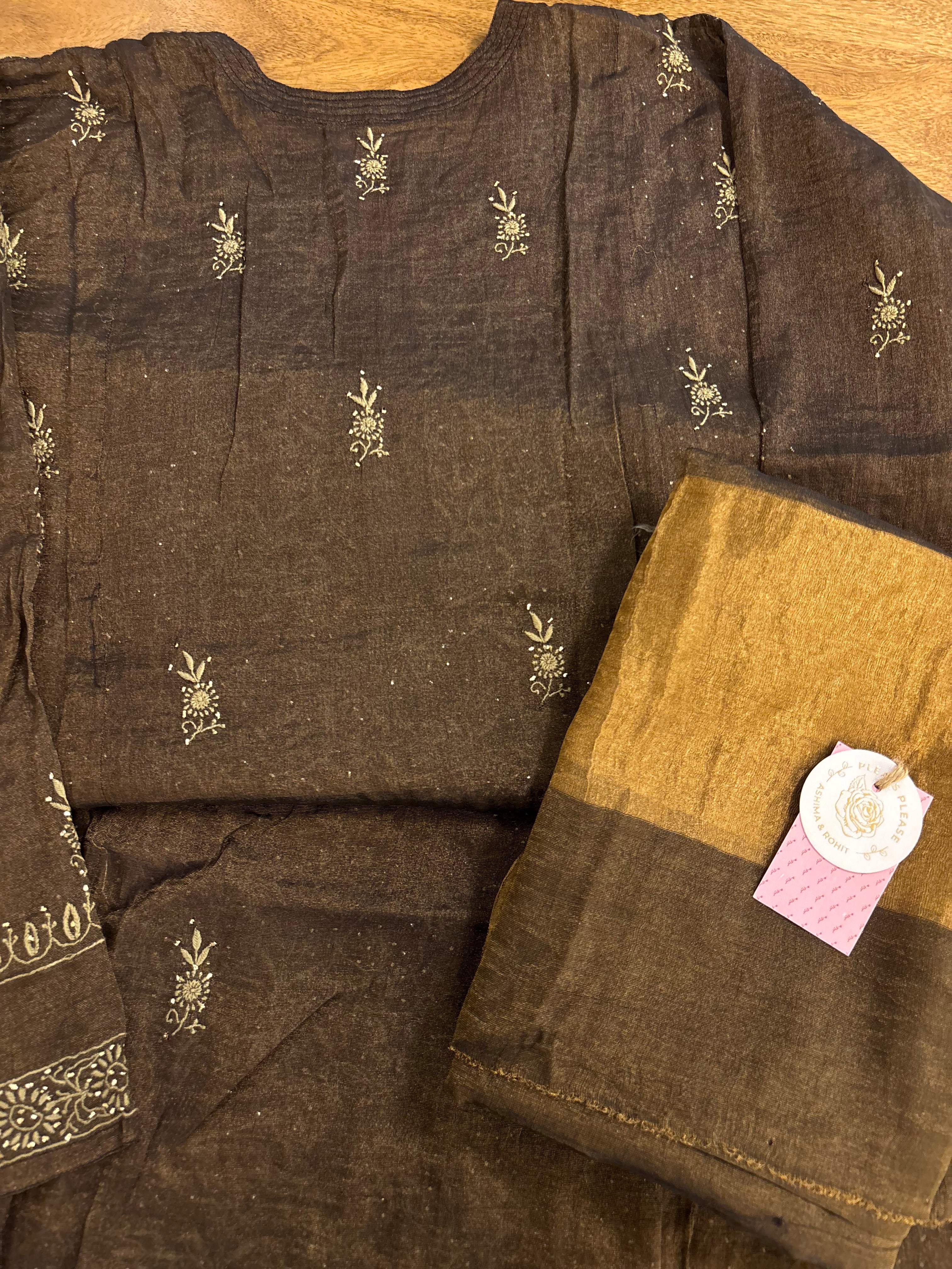 Black Tissue Chikan Mukaish Kurta & Dupatta