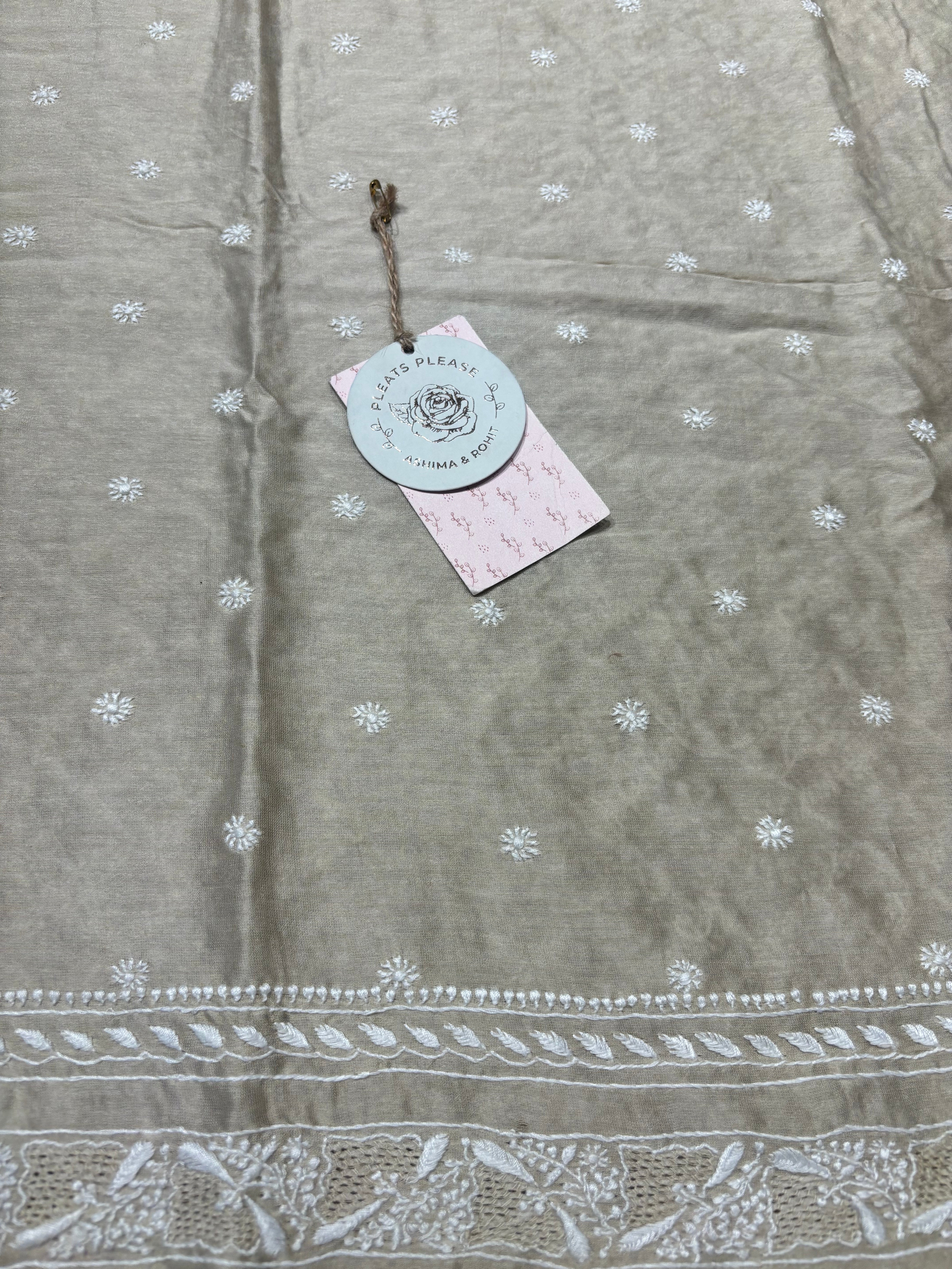 Golden Chanderi Silk Chikankari men’s Kurta Fabric