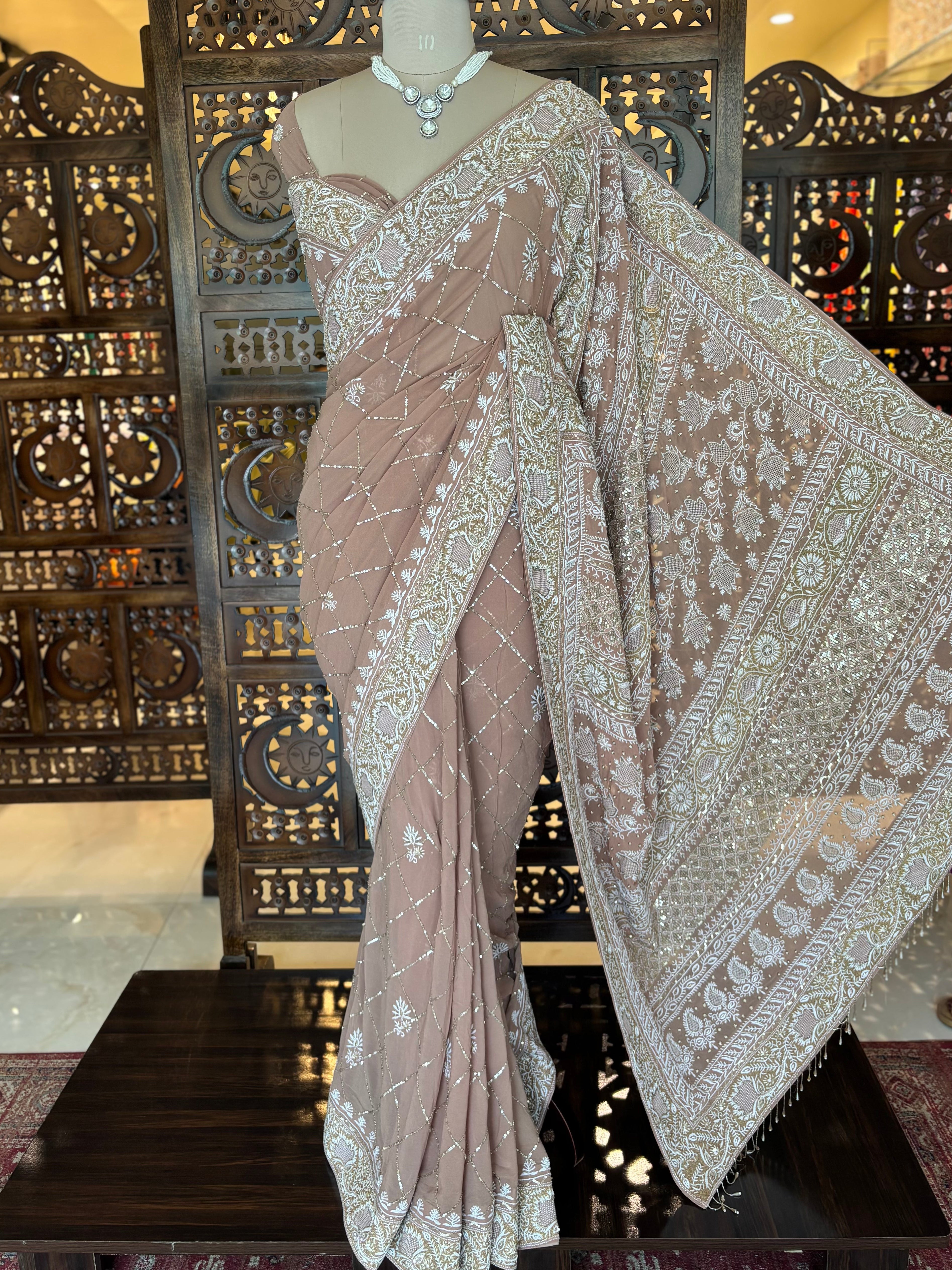 Rosewood Pure & Premium Georgette Chikankari Saree