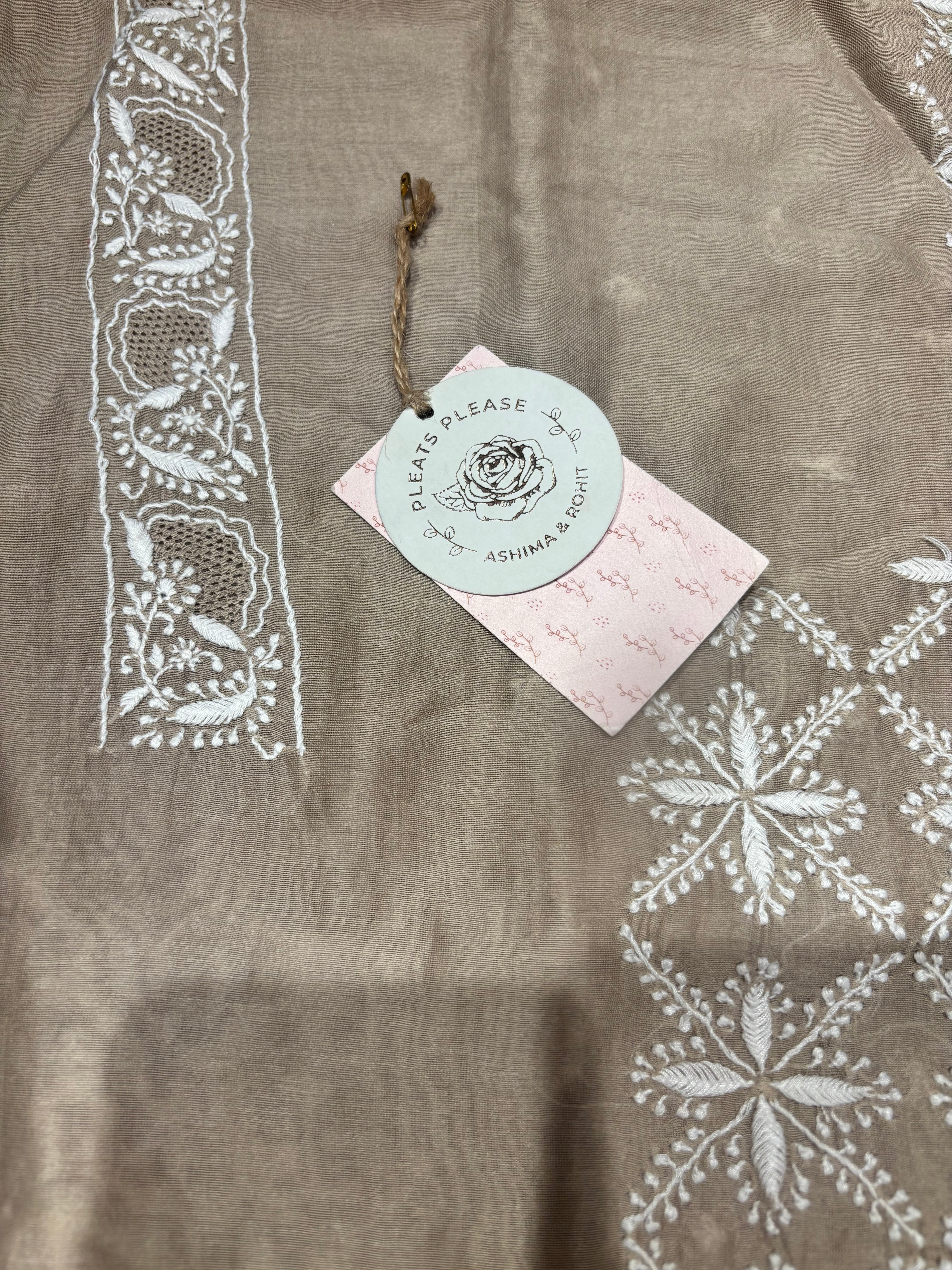 Mocha mousse Chanderi Silk Chikankari men’s Kurta Fabric