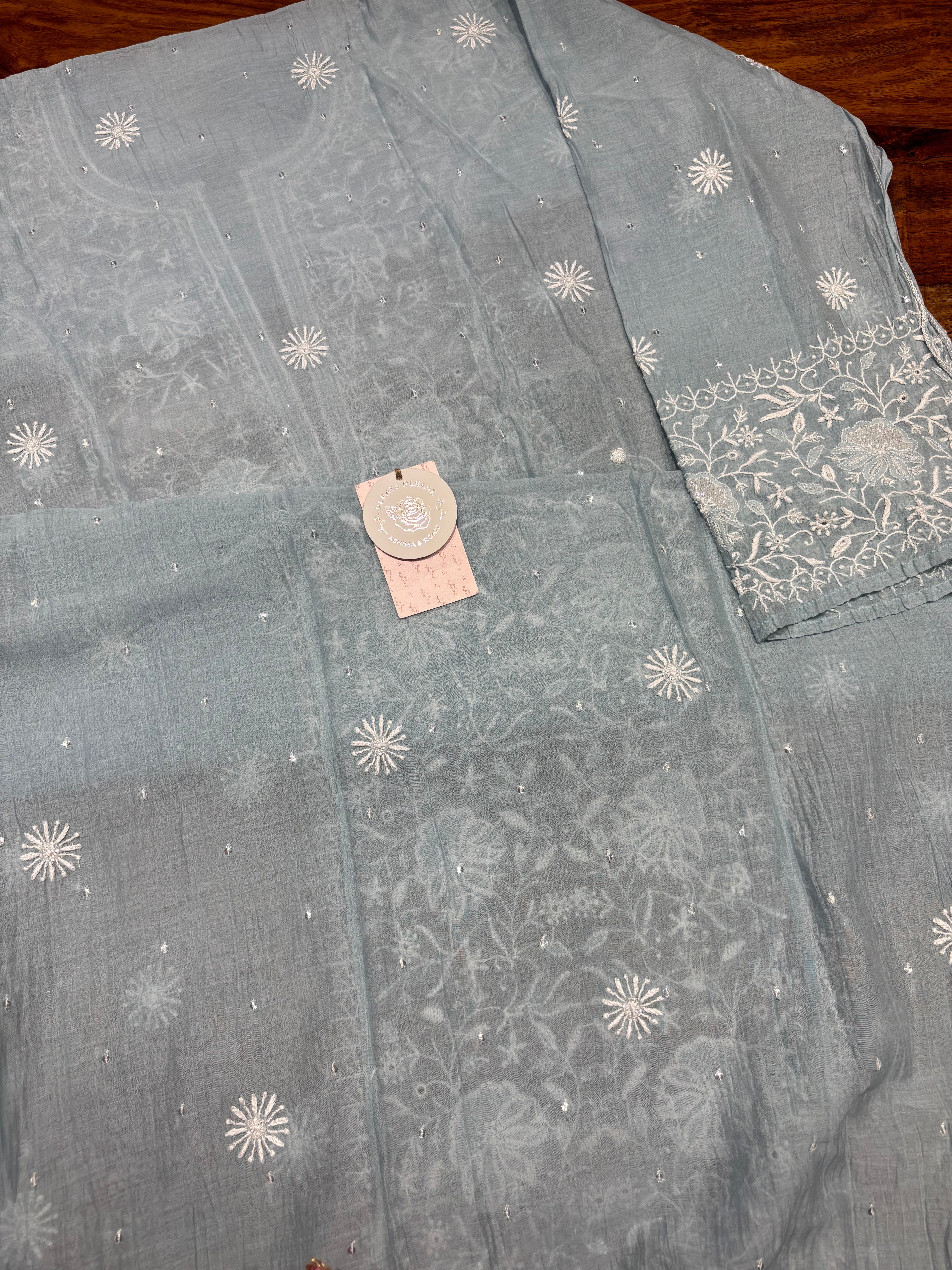 Powder Blue Chanderi Mul Chikankari Kurta & Dupatta Set