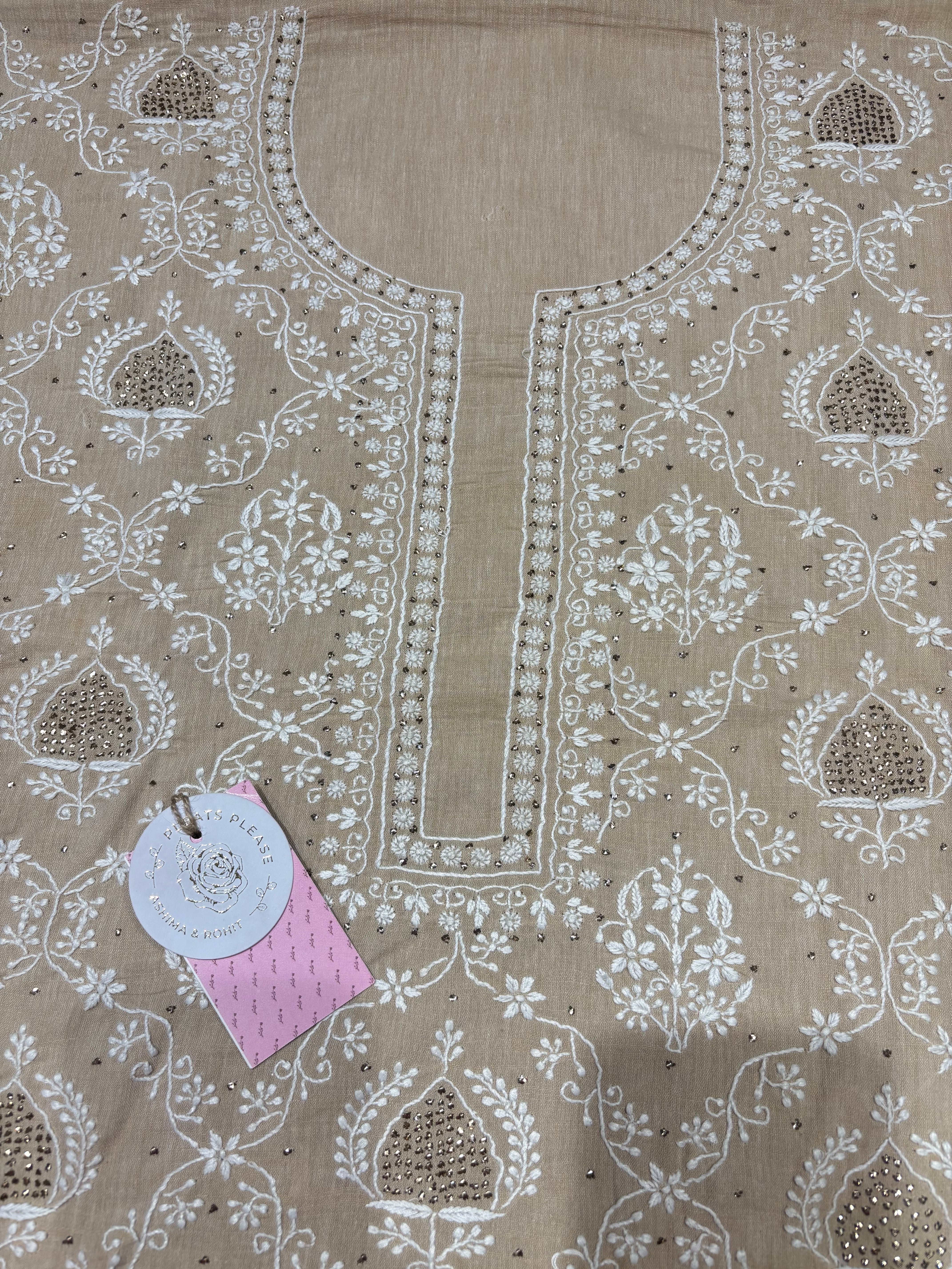 Natural Linen Chikankari & Mukaish Kurta & Dupatta Set