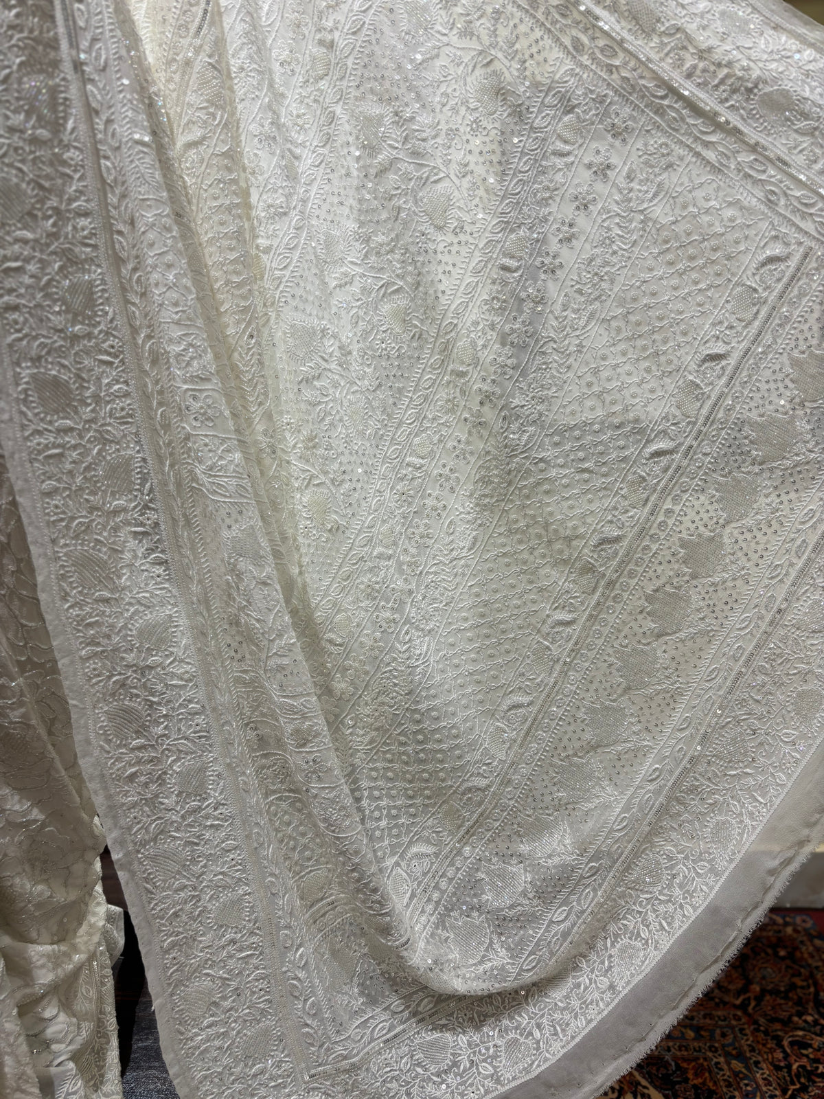 Dyeable Pure & Premium Georgette Chikankari Saree