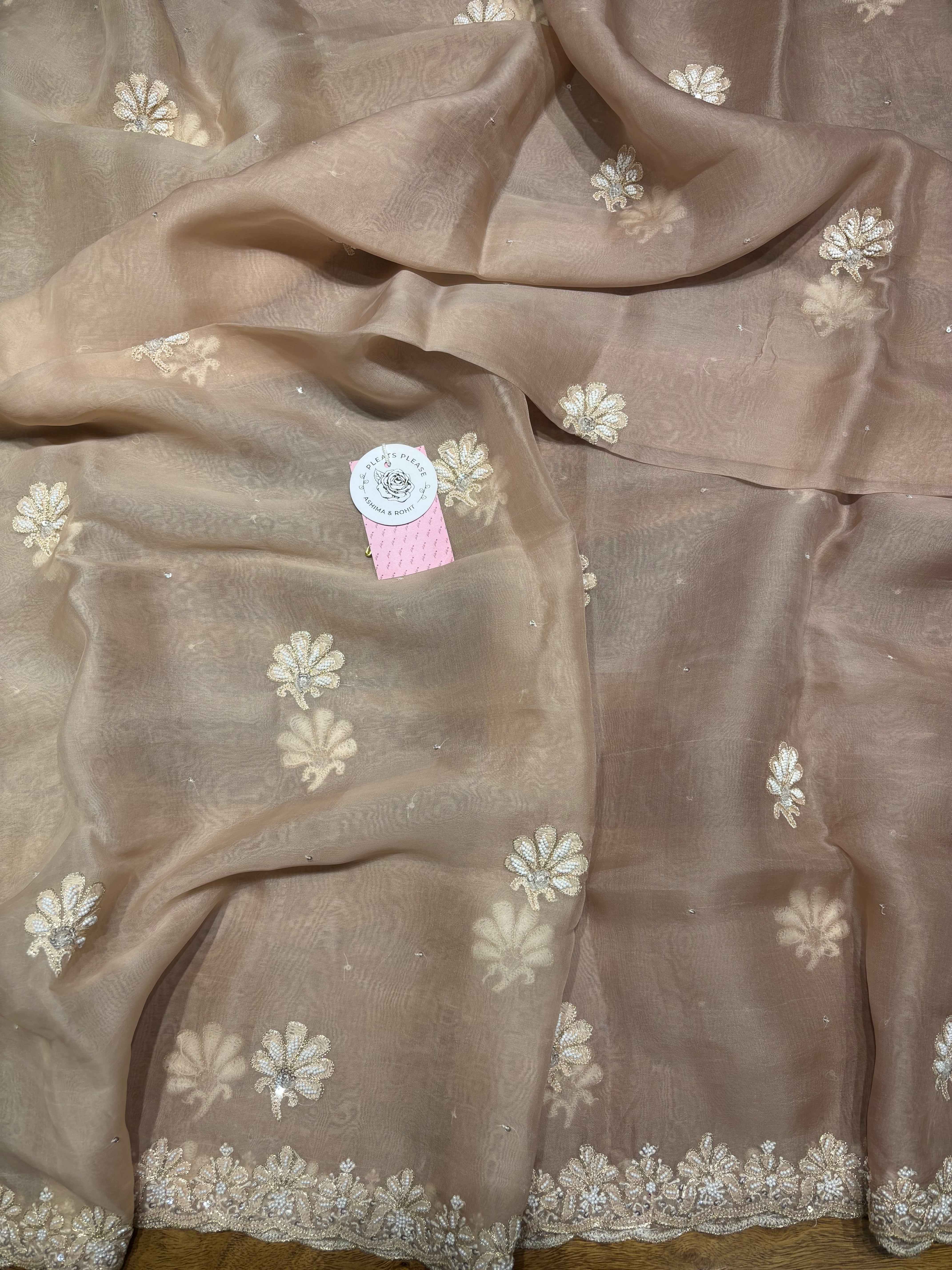 Brown Ombre Pure & Premium Organza Silk Chikankari Anarkali & Dupatta - Pleats PleaseChikankari