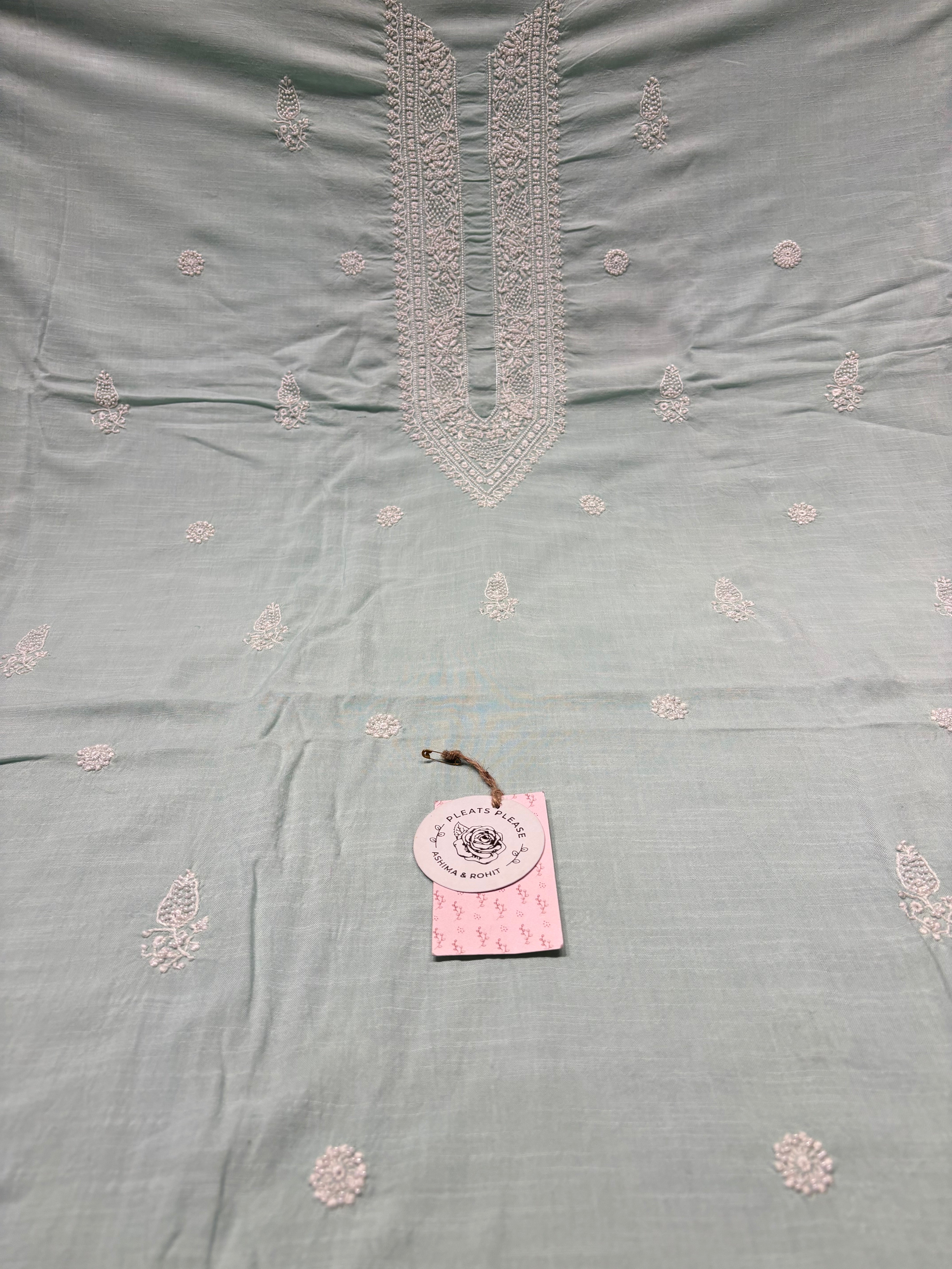 Sea Foam Mulmul Chikankari Men’s Kurta Fabric