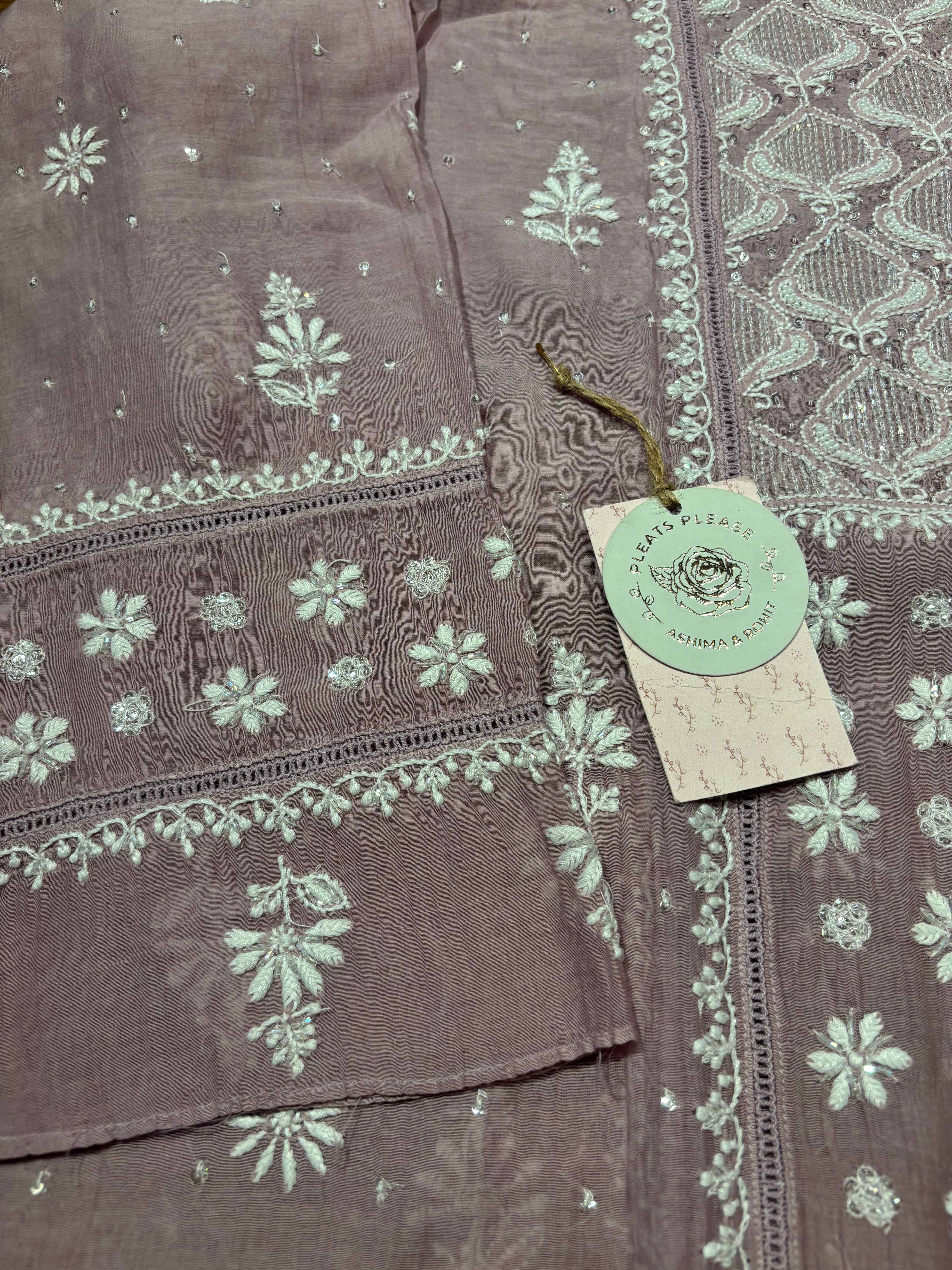 Lavender Latte Chanderi Mul Chikankari Kurta and Dupatta set