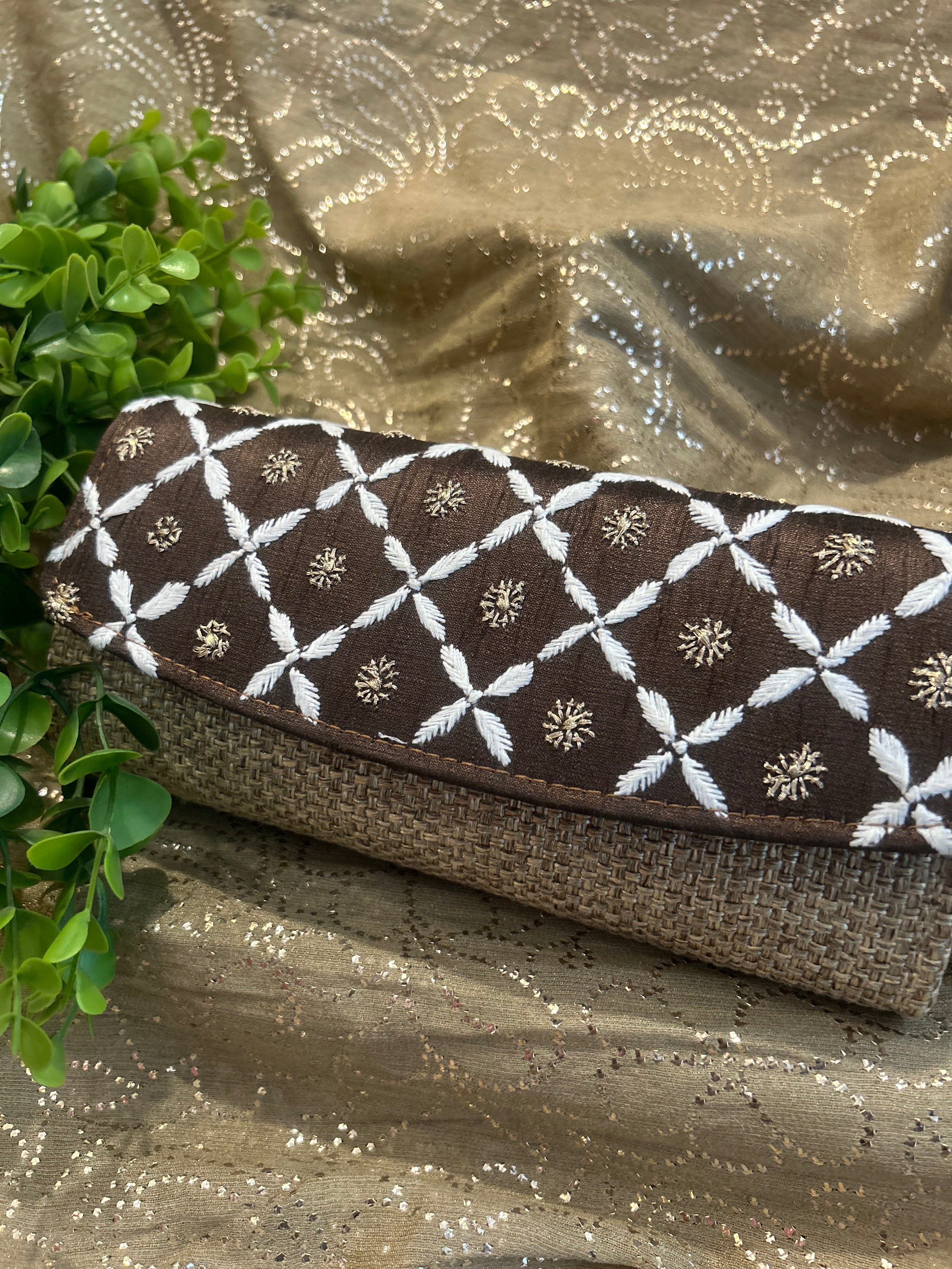 Brown Chikankari Jute Bag