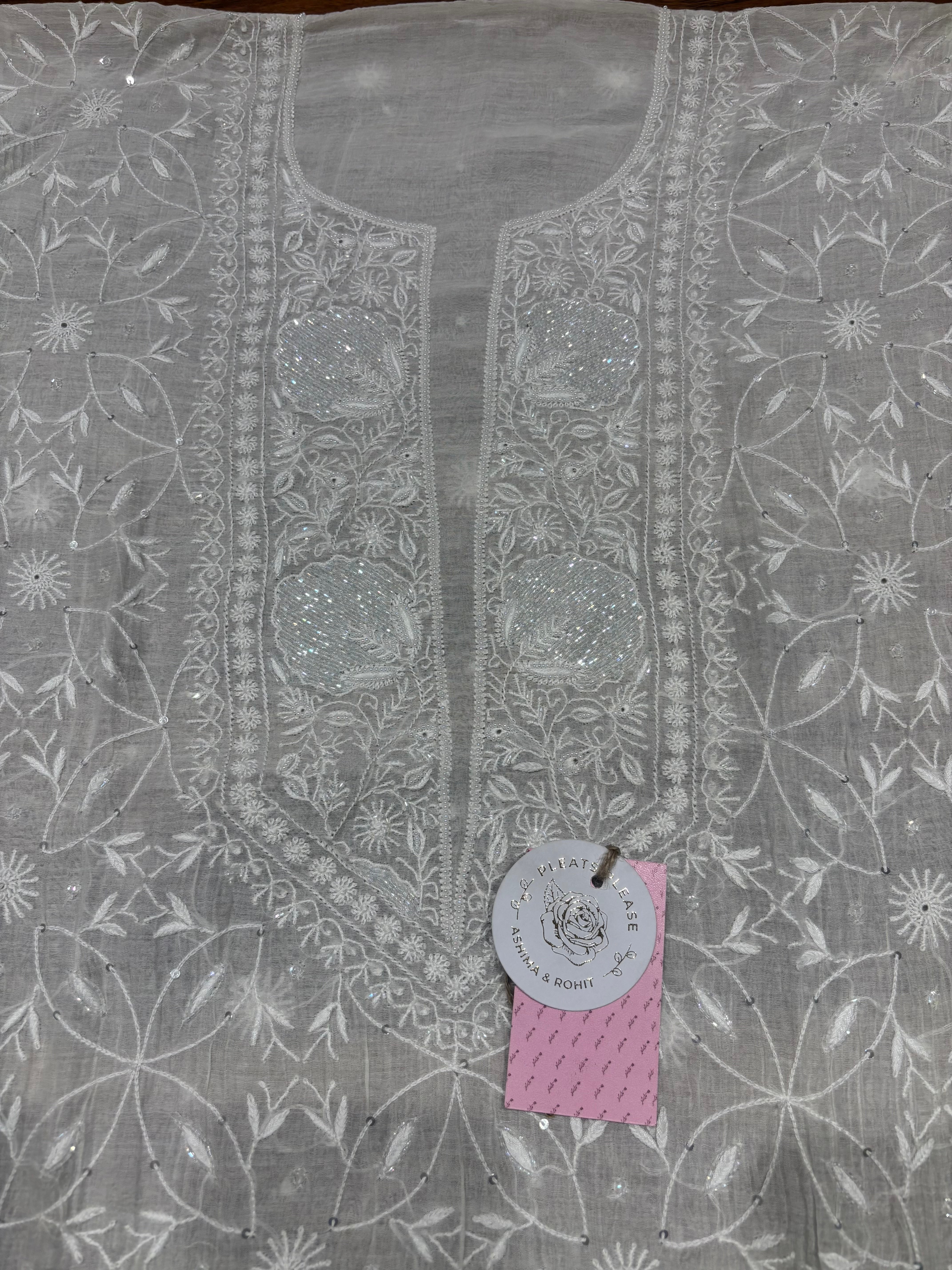 Dyeable Chanderi Mul Chikankari Kurta & Dupatta Set