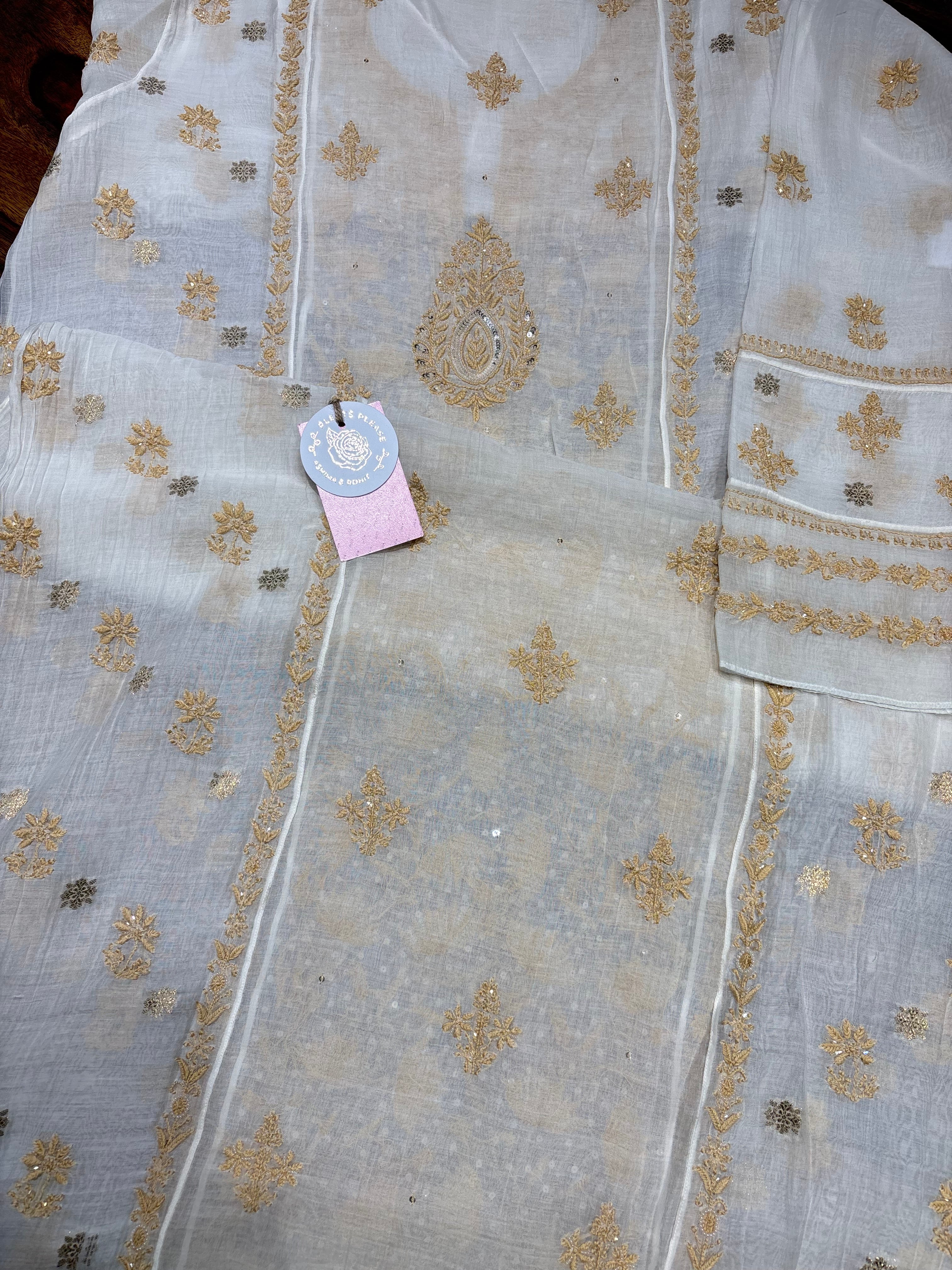 Dyeable Chanderi Mul Chikankari Kurta & Dupatta Set