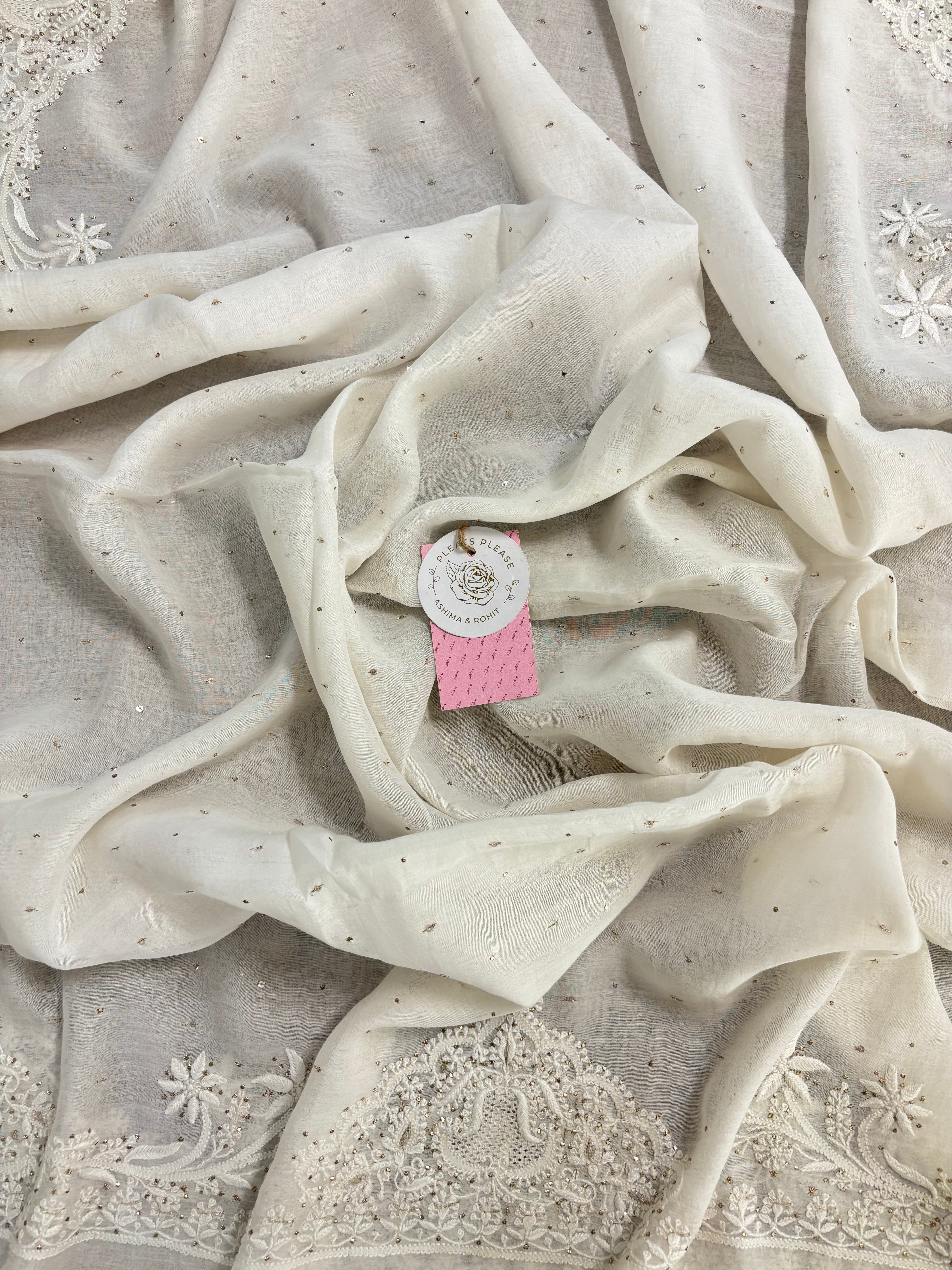 Dyeable Chanderi Mul Mukaish Chikankari Kurta & Dupatta