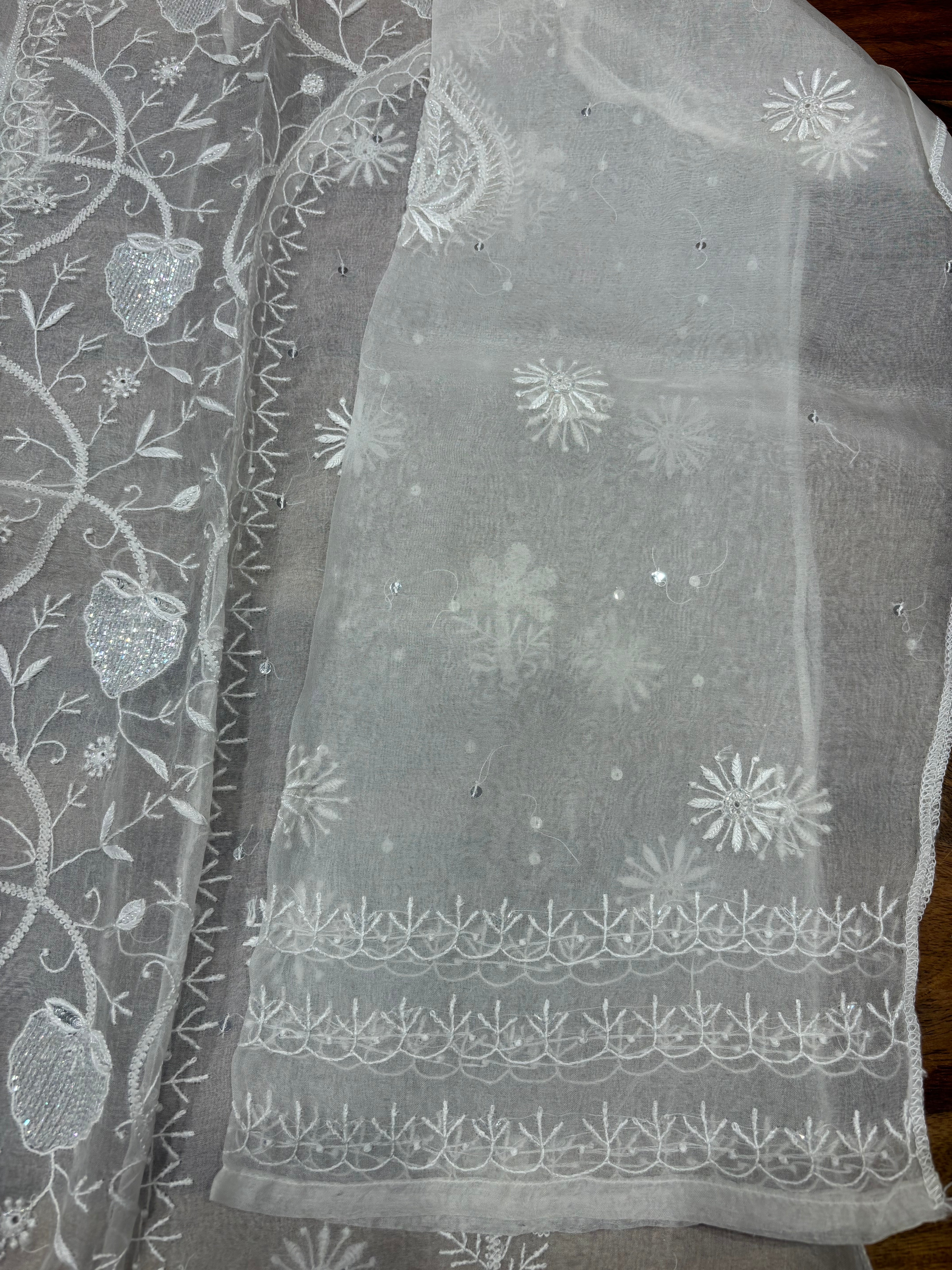 Dyeable Pure Organza Chikankari Kurta And Dupatta Set