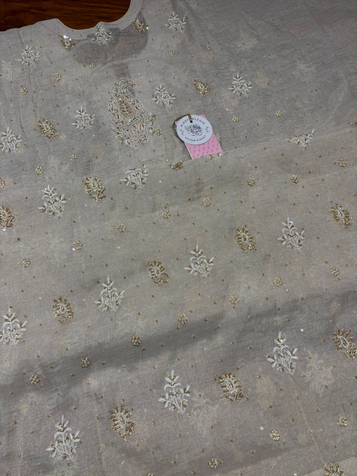 Dyeable Pure & Premium Silver Tissue Chikankari Kurta & Dupatta Set