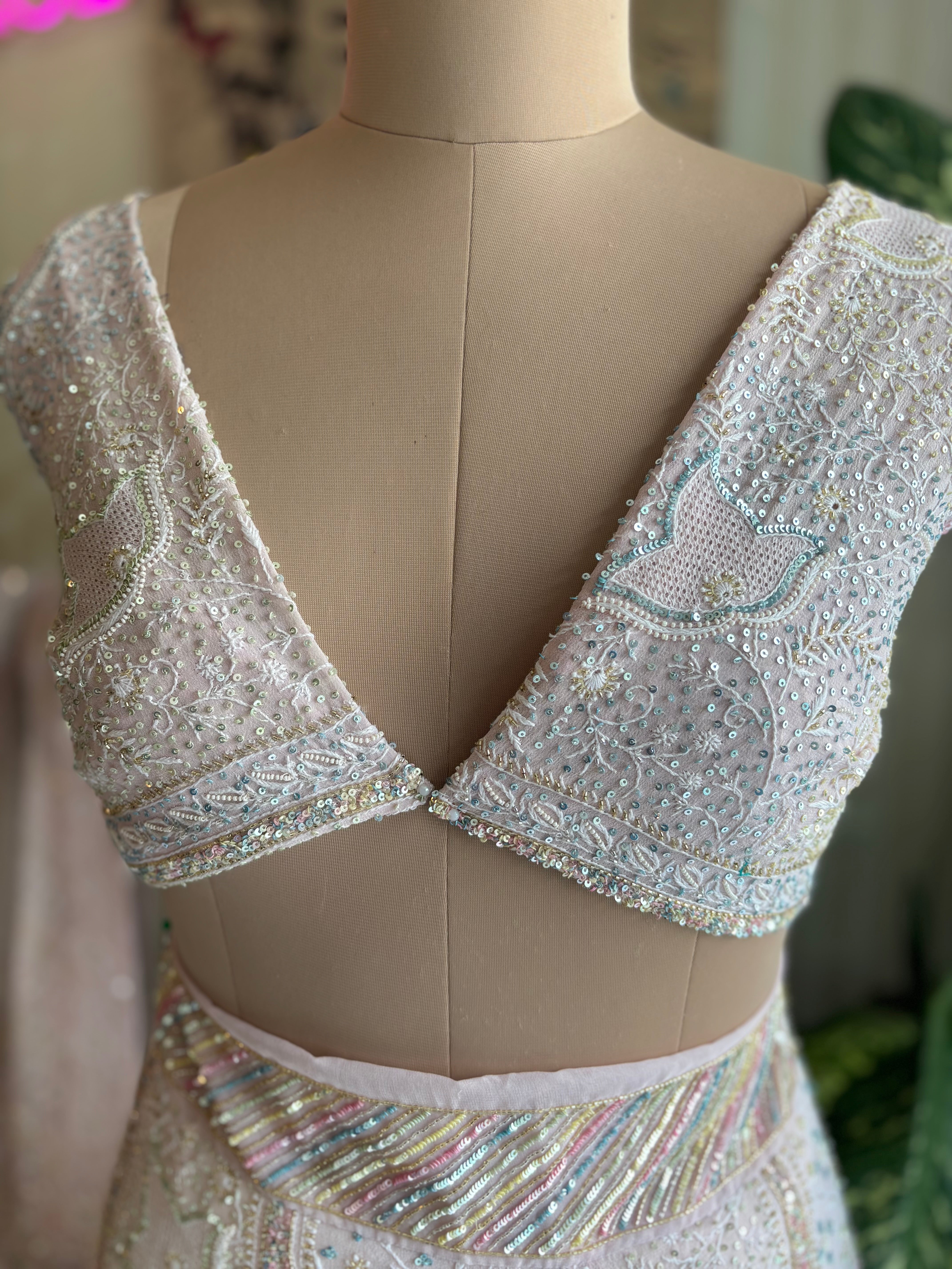 Seashell Pink Pure Georgette Chikankari Lehenga