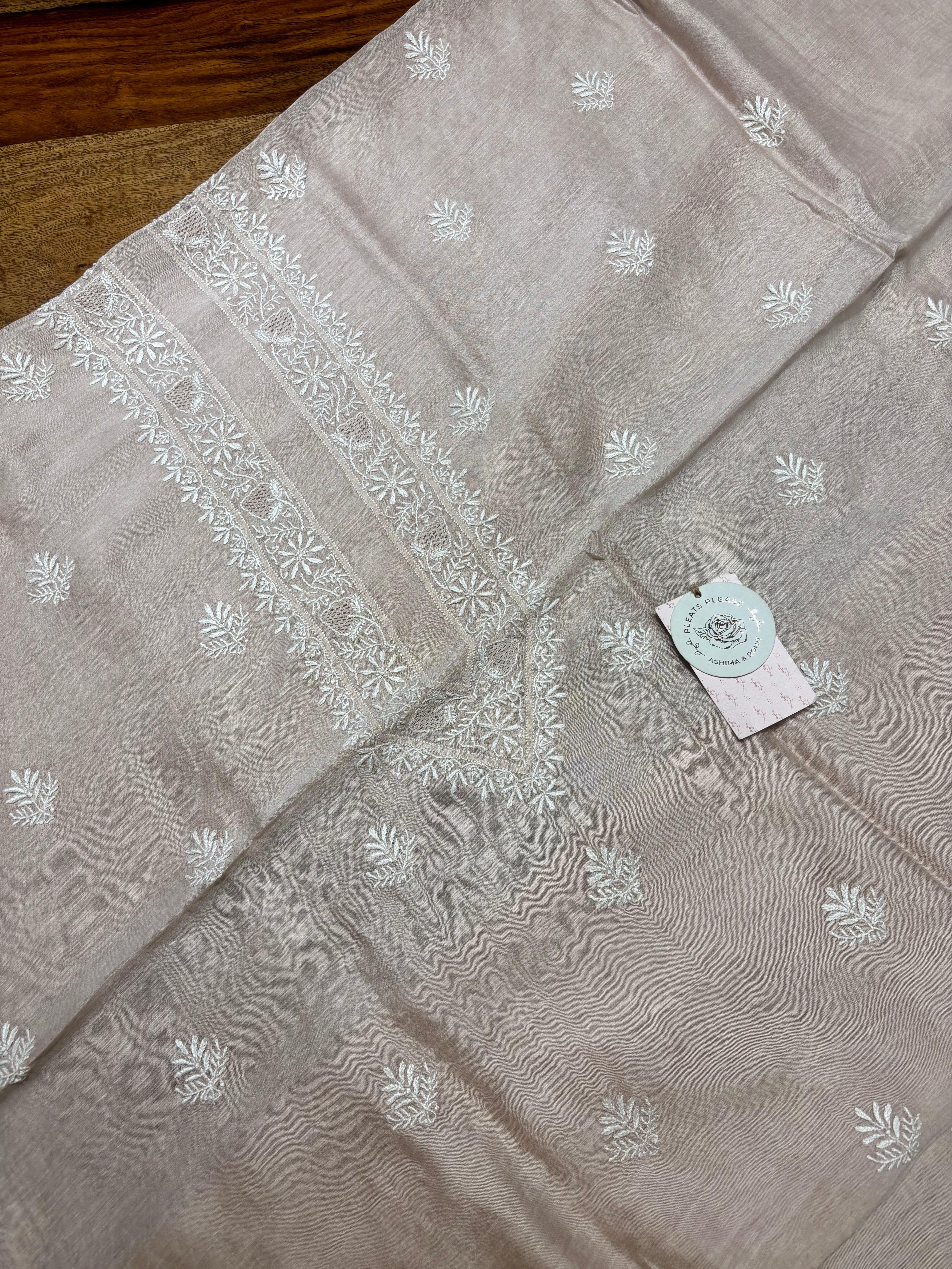 Rose Gold Linen Chikankari Men’s Kurta Fabric
