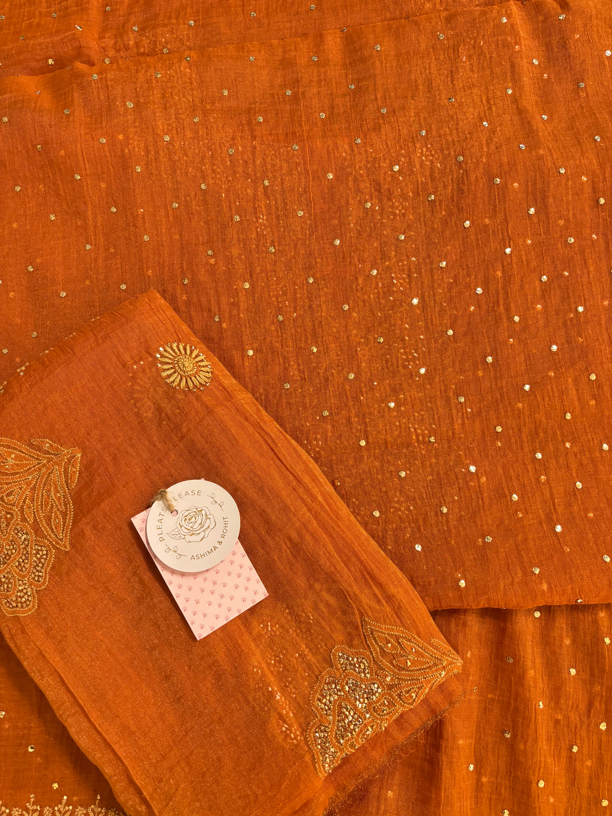 Burnt Orange Pure & Premium Tissue Chikankari Mukaish Kurta & Dupatta