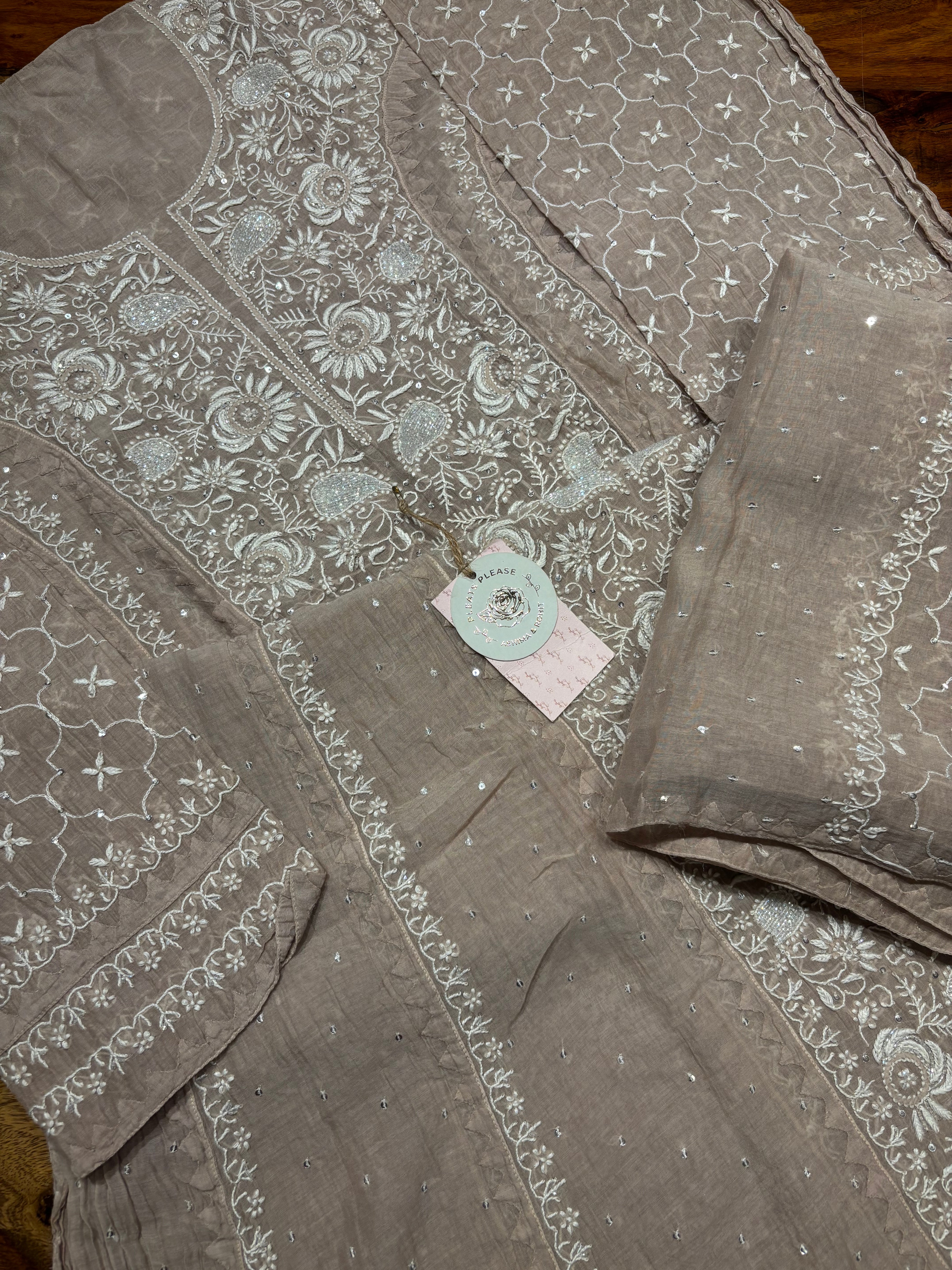 Chanderi Mul Chikankari Anarkali and Dupatta set