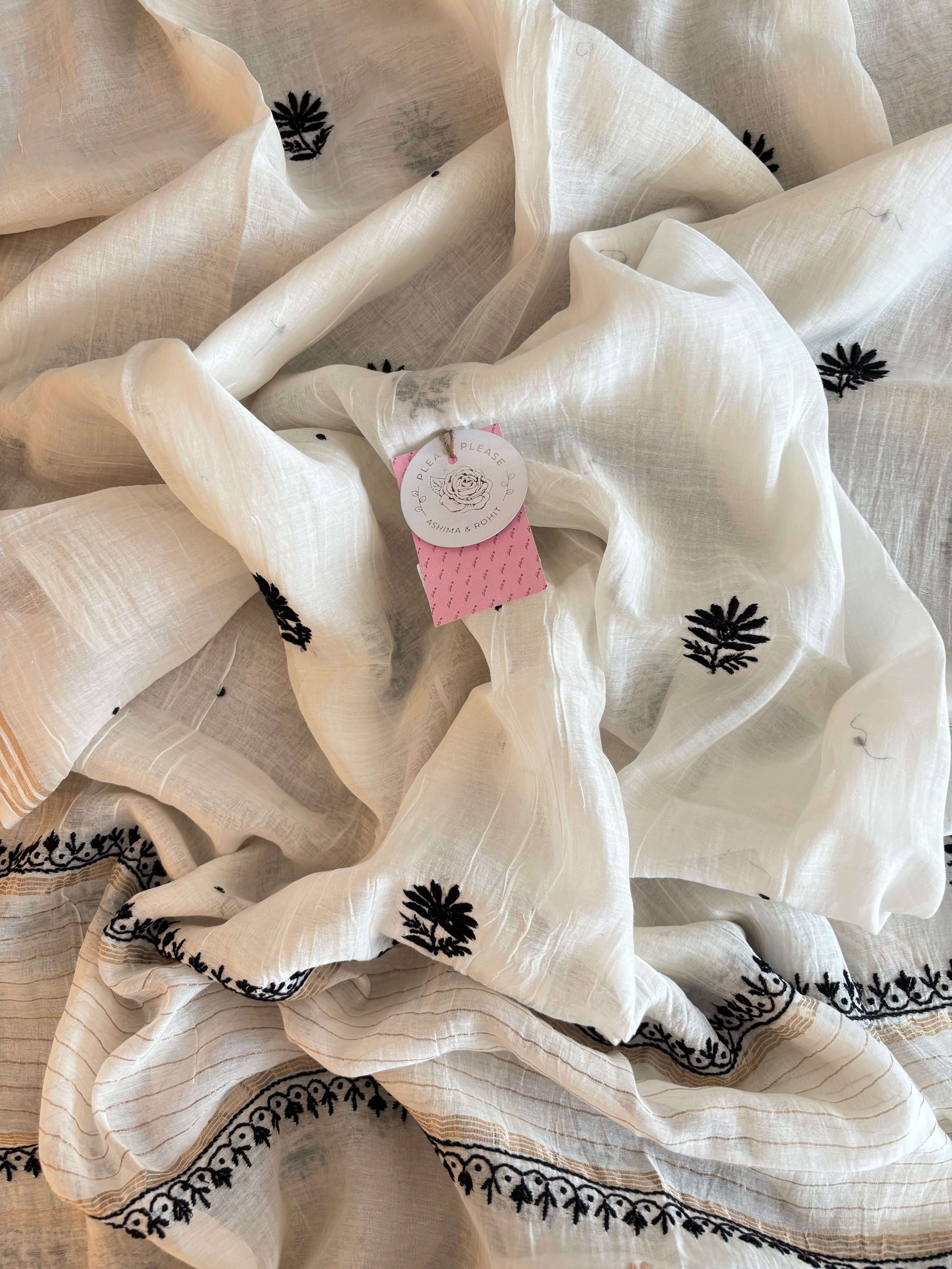 Dyeable Black & White Chanderi Chikankari Kurta & Dupatta