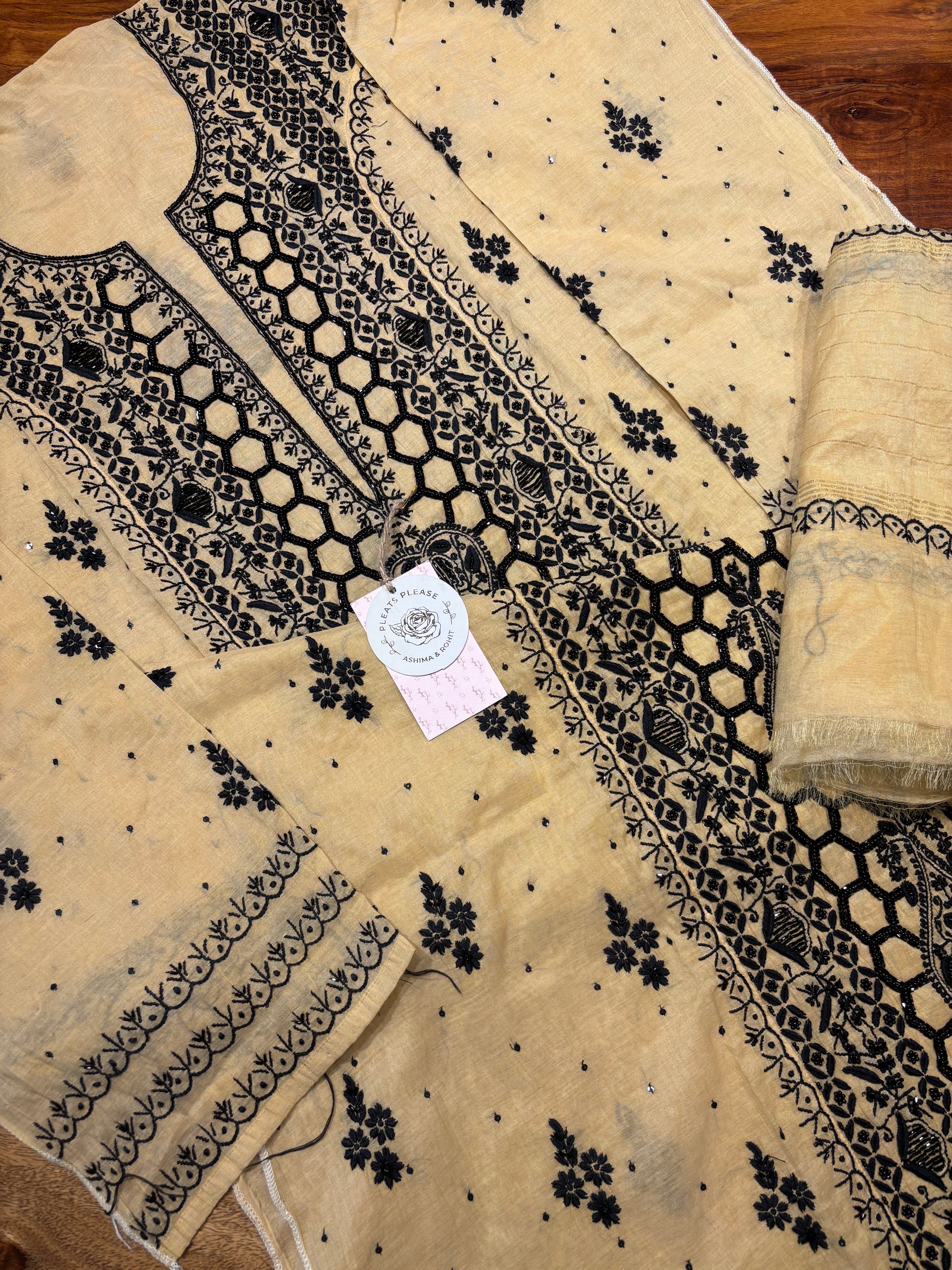 Beige Chanderi Mul Chikankari Kurta and Dupatta set