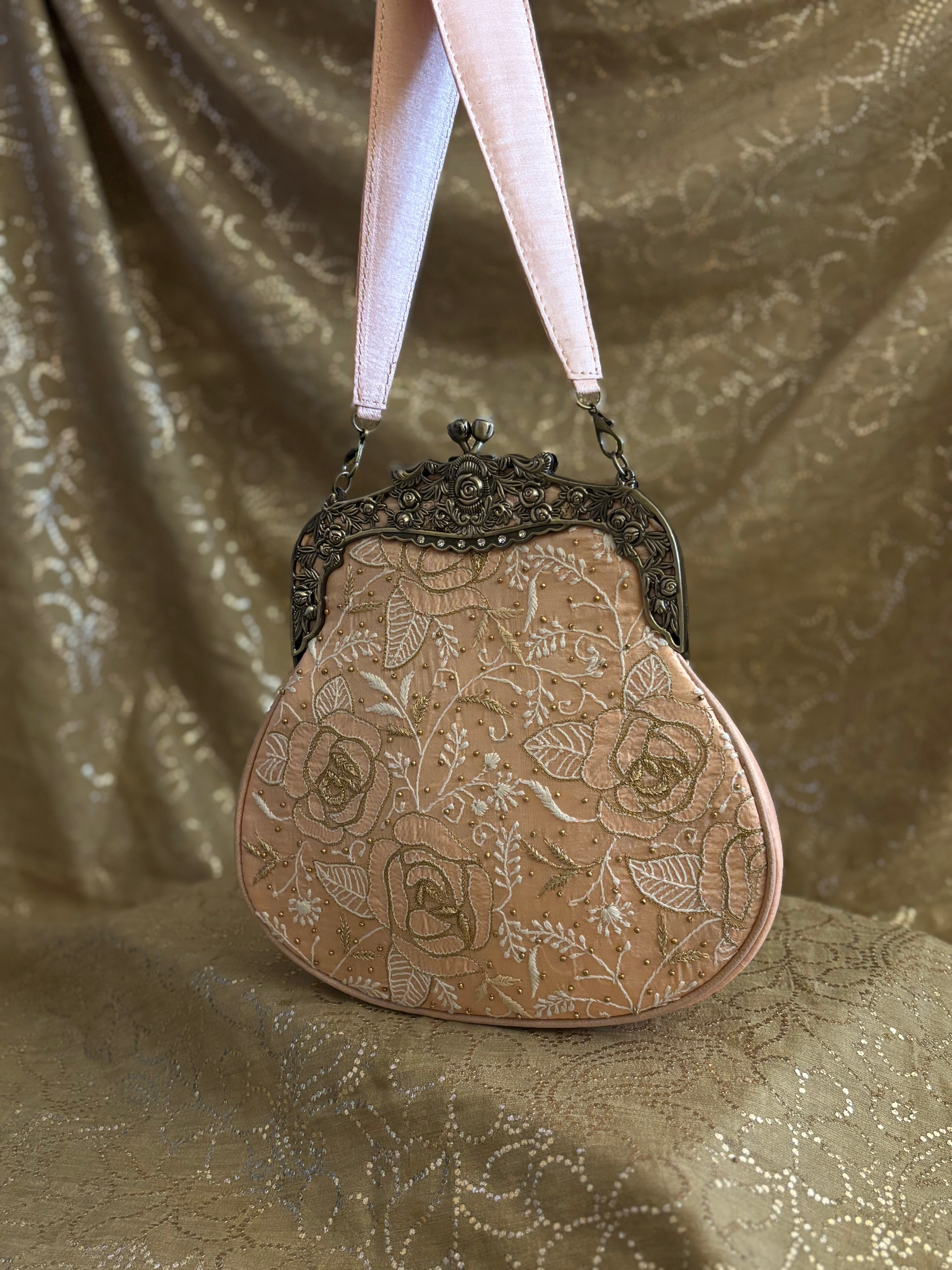 Peach Chikankari Clutch Bag