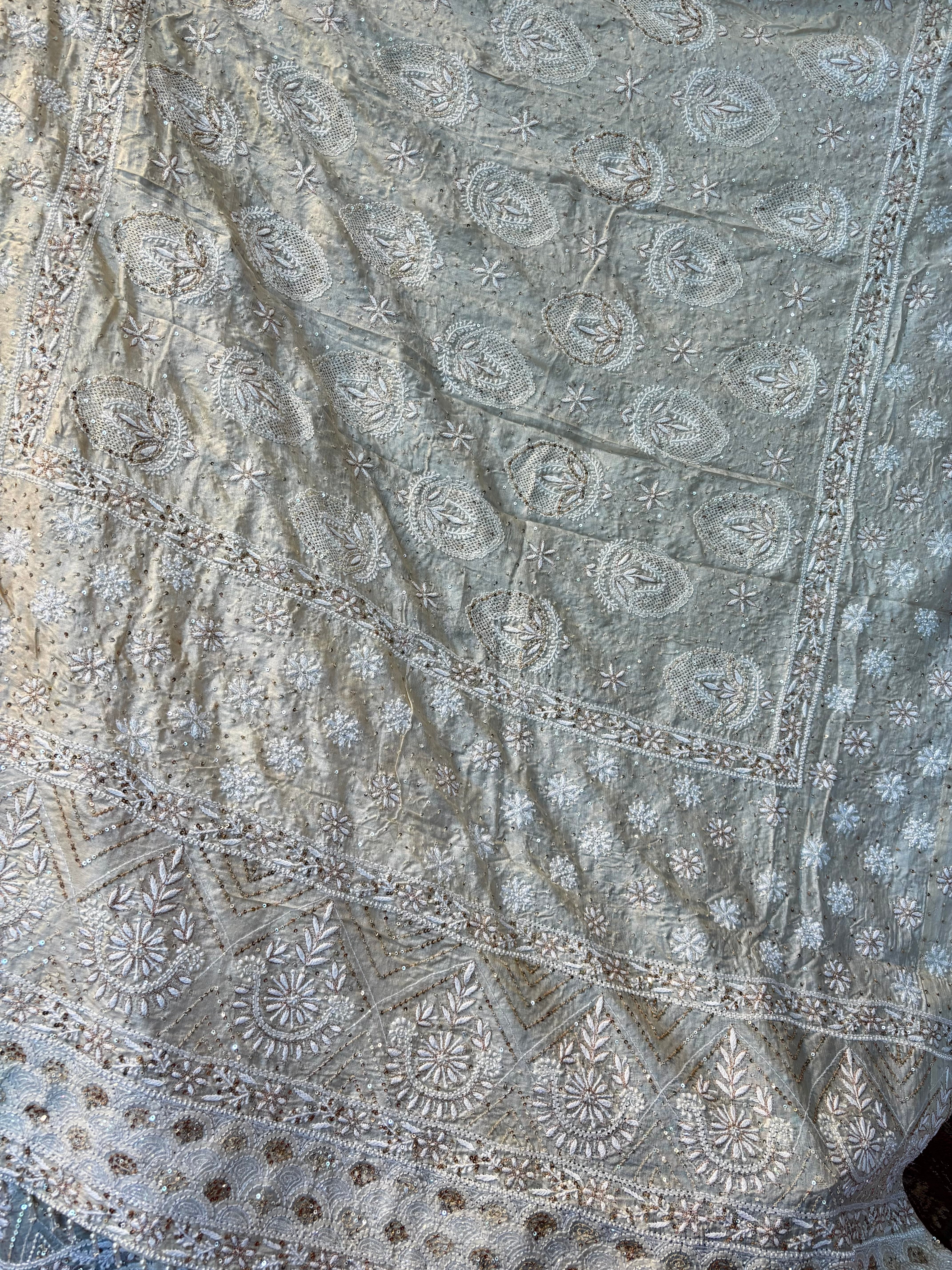 Ivory Pure & Premium Silk Chikankari Jaal Lehenga & Dupatta Set