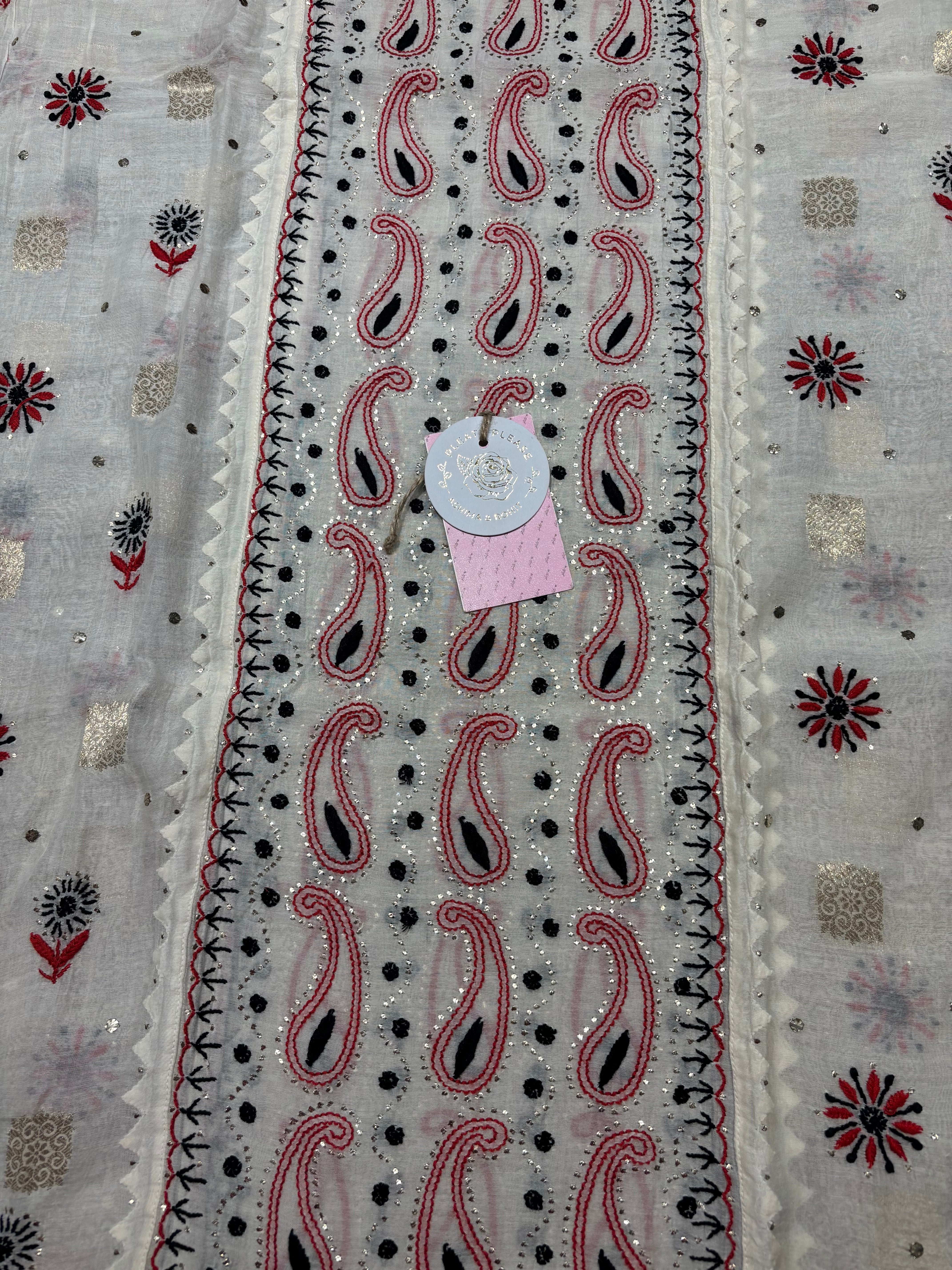 Dyeable Chanderi Mul Chikankari & Mukaish Kurta & Dupatta Set